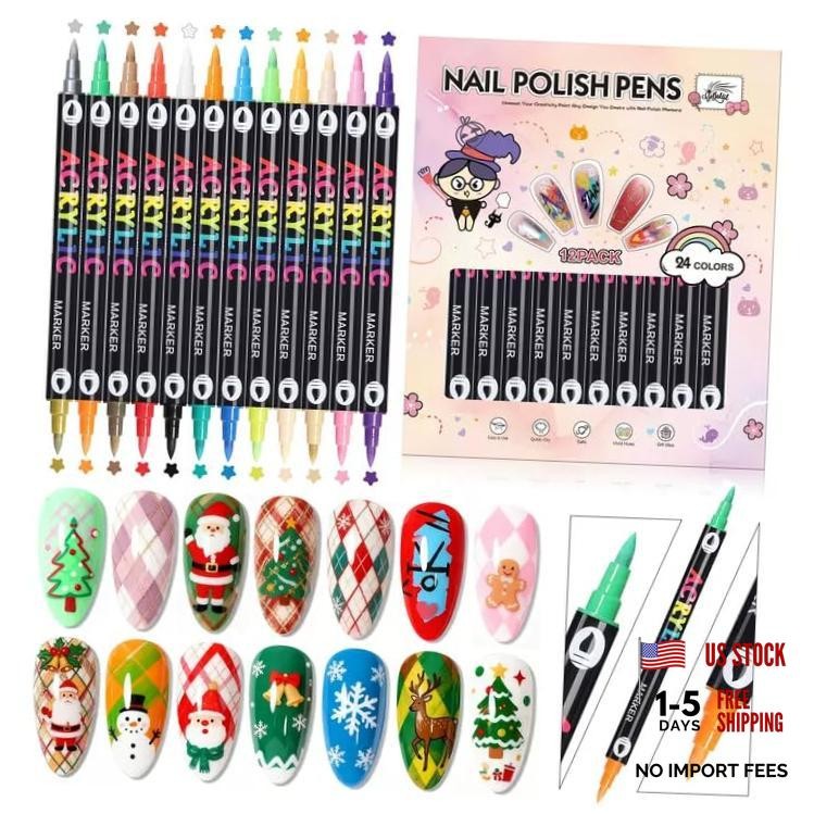 24 Colors Nail Art Pens Set for DIY Nail Art, 0.7mm MarkerPen | Dual-Tip,