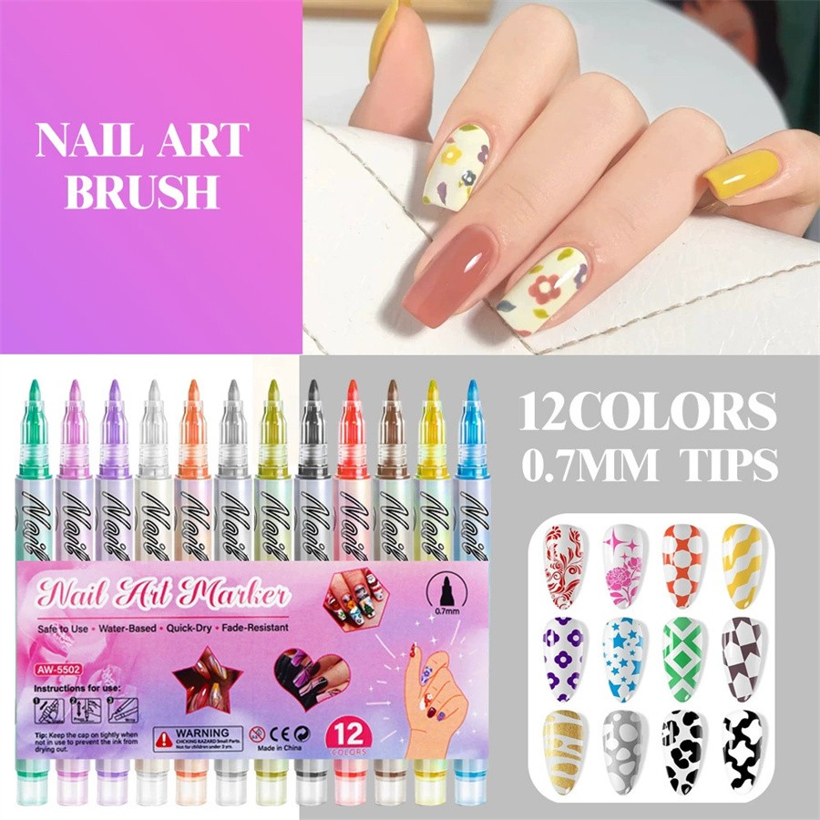 12-Color Nail Art Pens Set,Latest New DIY Nail Art Markers Drawing Painting Line