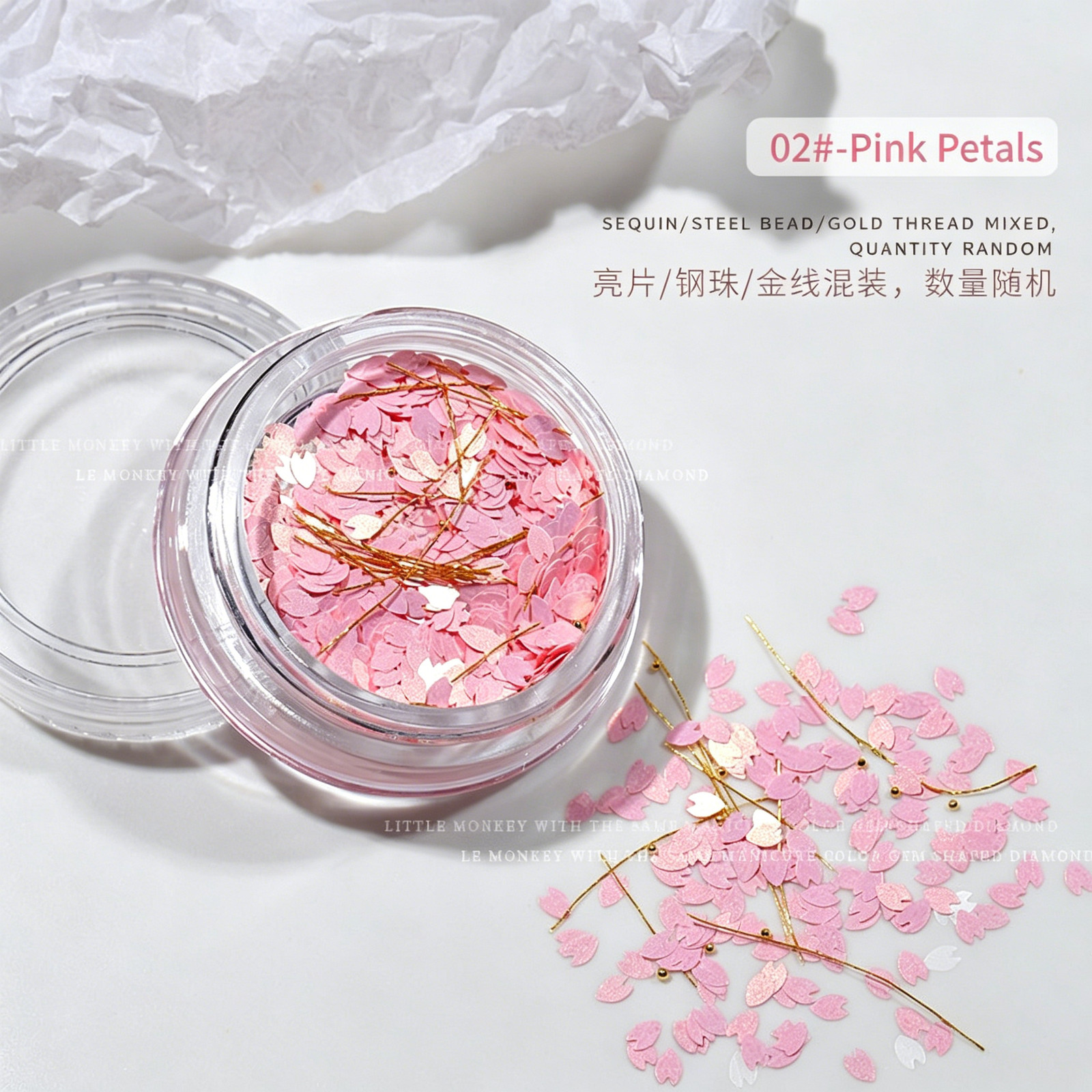Japanese Popular Gentle White Cherry Blossom Sequins Sheer Pink Gradient Gold Th