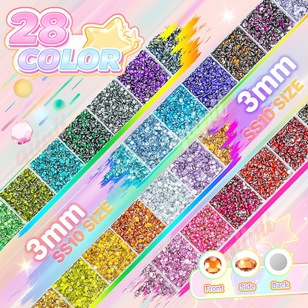 28 Color 3mm Crystal Resin Rhinestones w B7000 Glue for Bedazzling Crafting S…