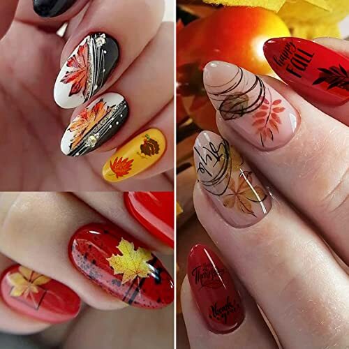 12 Sheets Fall Nail Art Stickers 3D Autumn Leaves Nail Decals Self-Adhesive A2