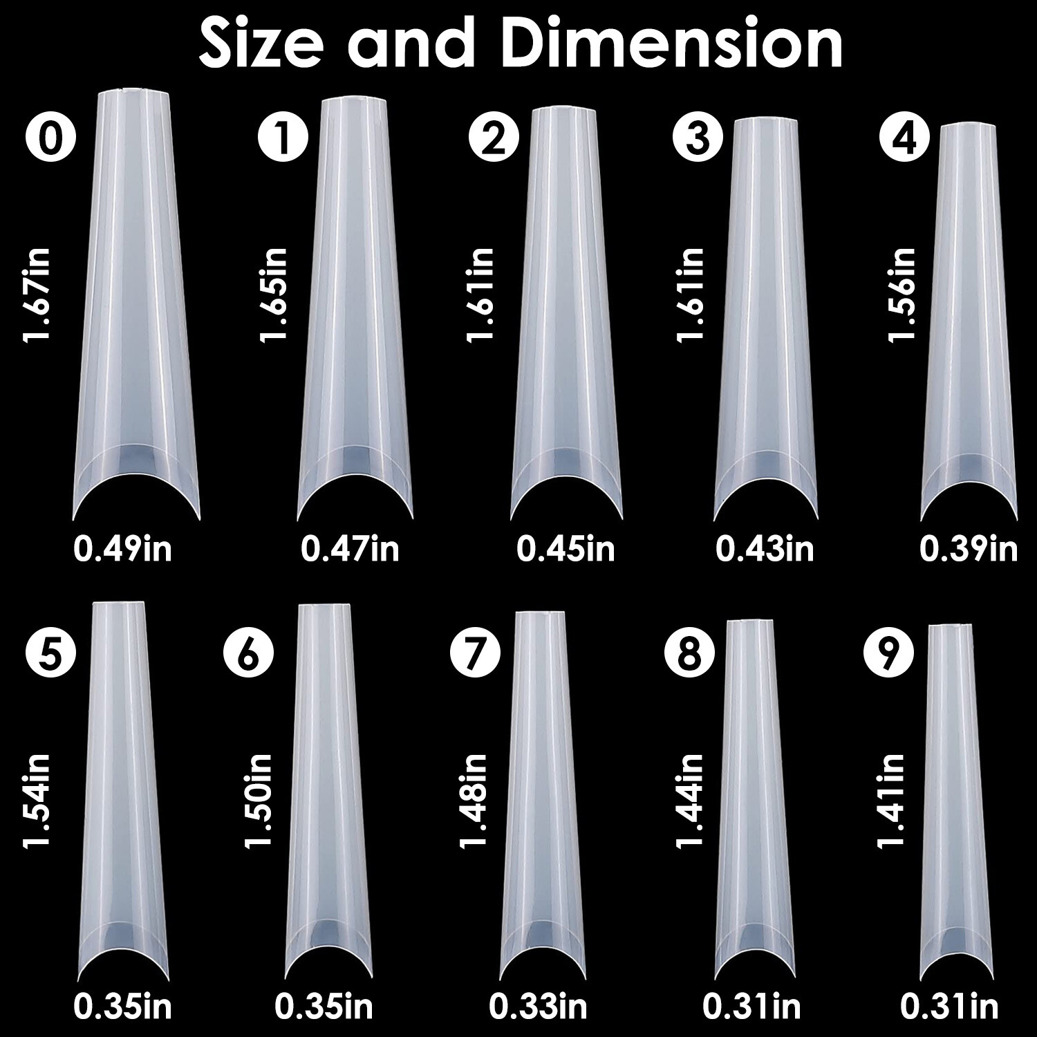 500pcs Acrylic French Nail Tips Fake Nails Half Cover for DIY Nail Art 10 Sizes