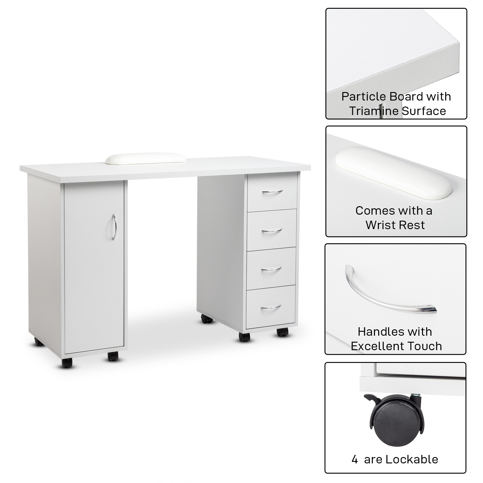 New Manicure Nail Table Beauty Salon Acetone Resistant Station Desk White