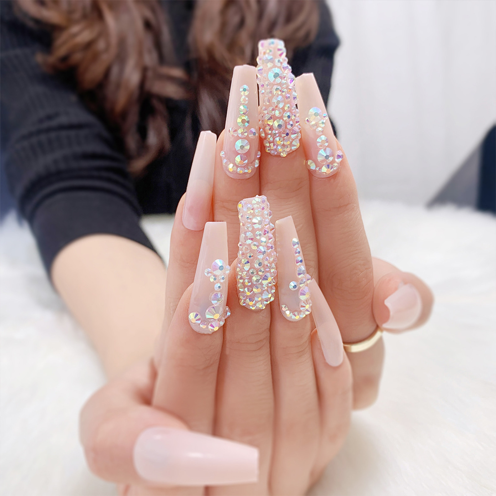 18pcs Wearable Fake Nail Colorful Designs Press On Long Cover Coffin False Nails