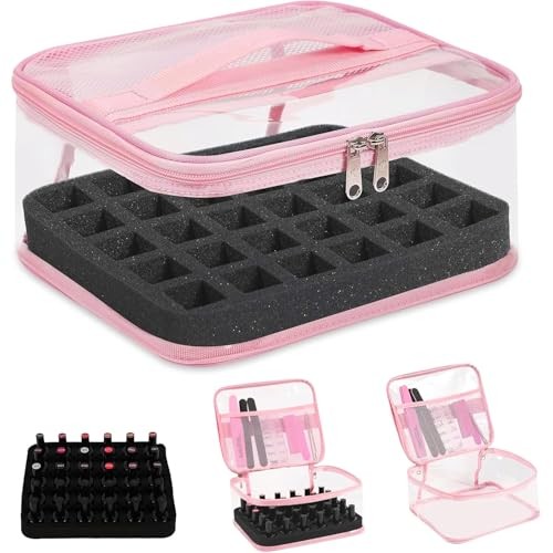 Clear Nail Polish Organizer Holds 30 Bottles PVC 1 Count (Pack of 1) 1.Pink