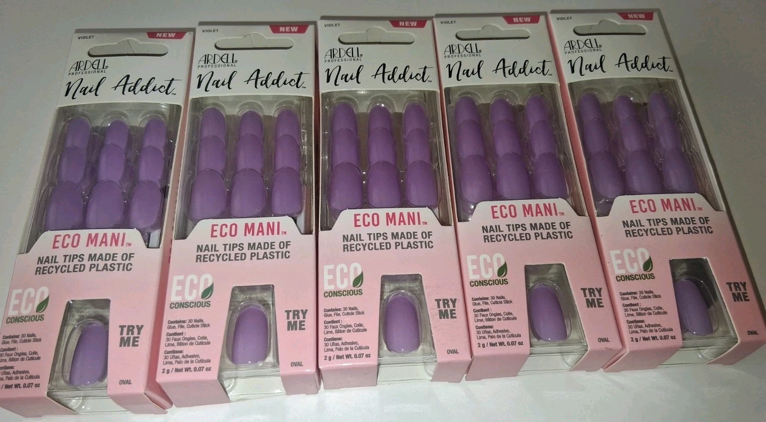 Lot Of 5 Ardell Professional Nail Addict Eco Mani Poppy Nails 30-Count Each Box