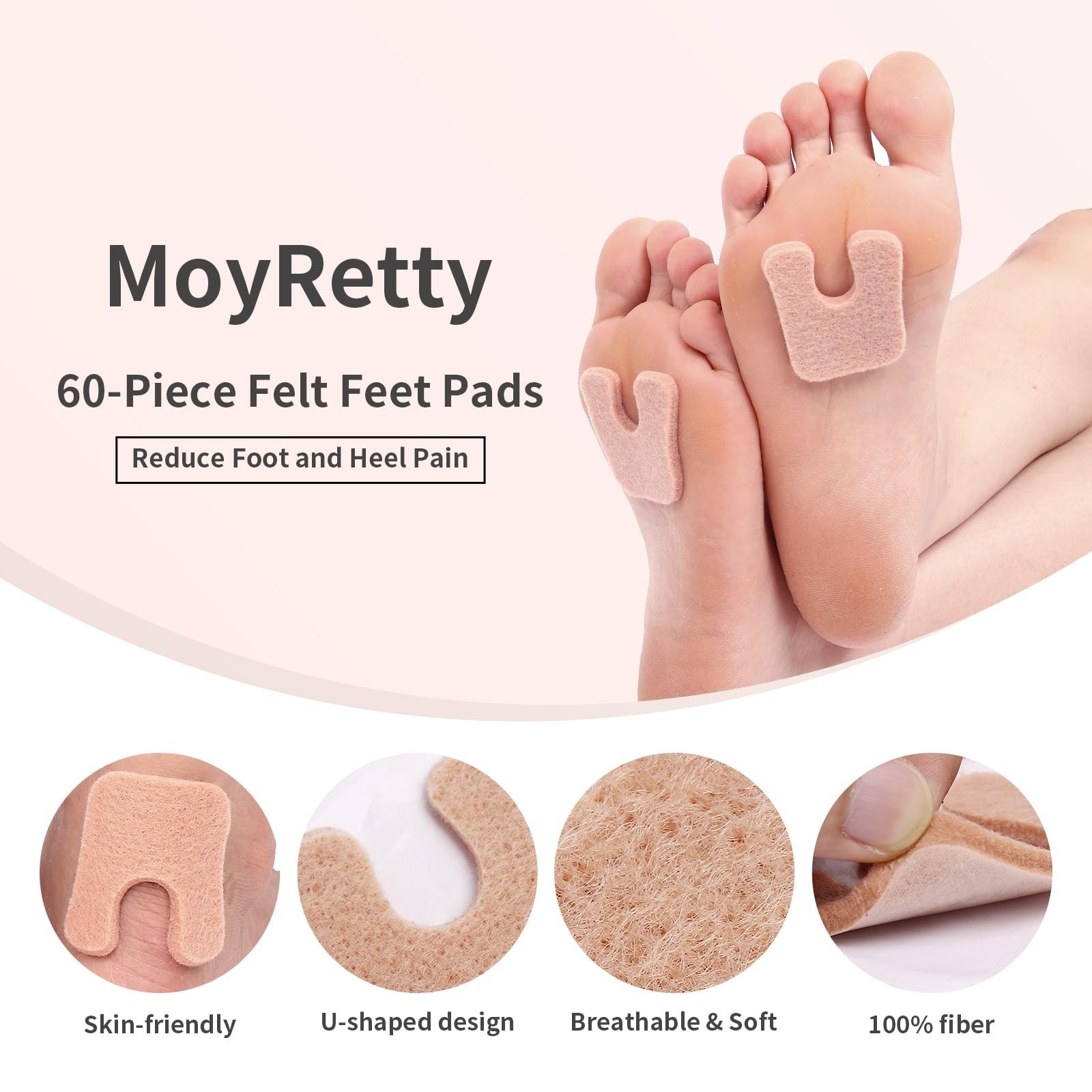 MoyRetty 60pcs U-Shaped Felt Callus Pads, Metatarsal Pads Self-Stick Cushions…