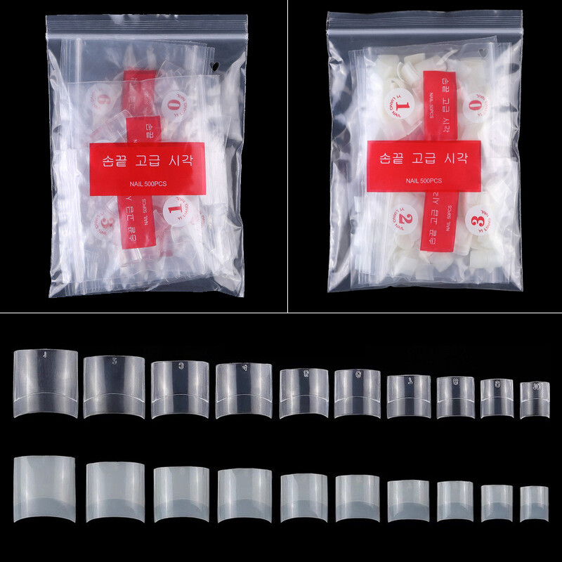 Square Nail Tips Half Cover Natural Clear Acrylic Nails French Short False Nails