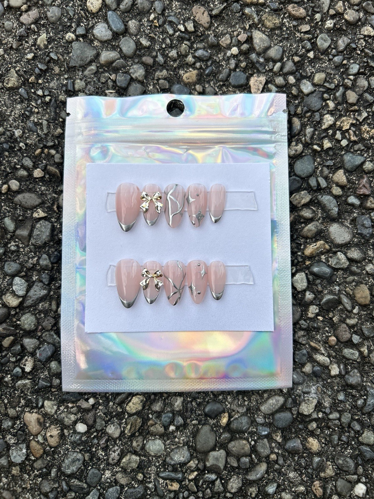 Press ons! – sliver/chrome french tip! size m