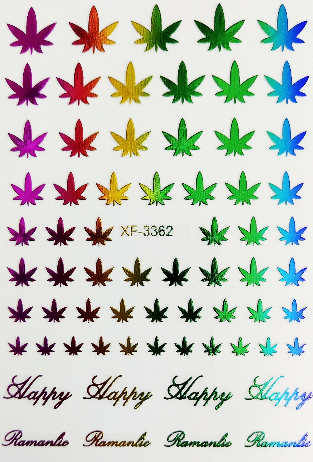 Neon Pot Weed Marijuana Cannabis Leaves 3D Nail Sticker XF3362