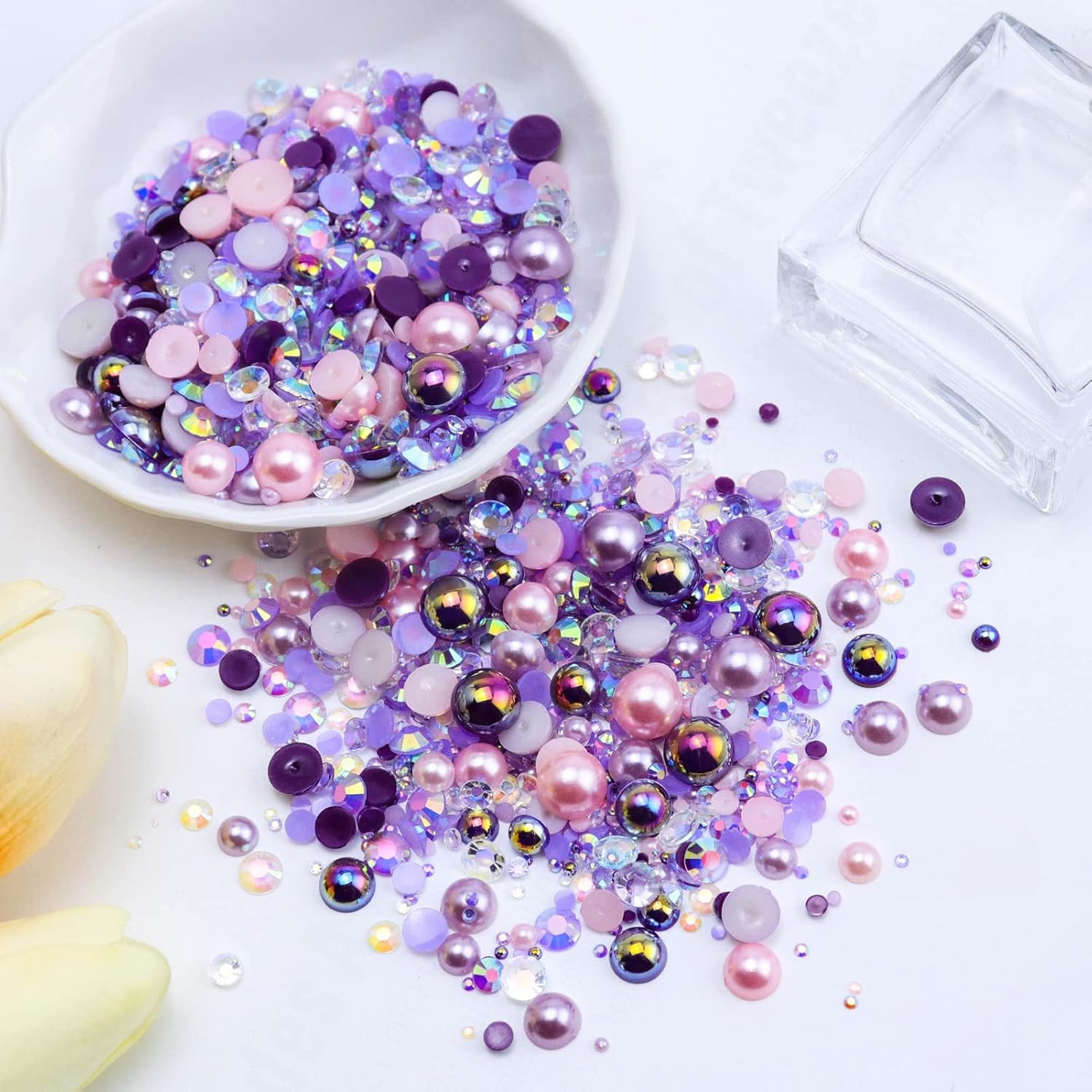 60G Mix Flatback Pearls and Rhinestones for Crafts, 3620PCS for Tumblers Nail Fa