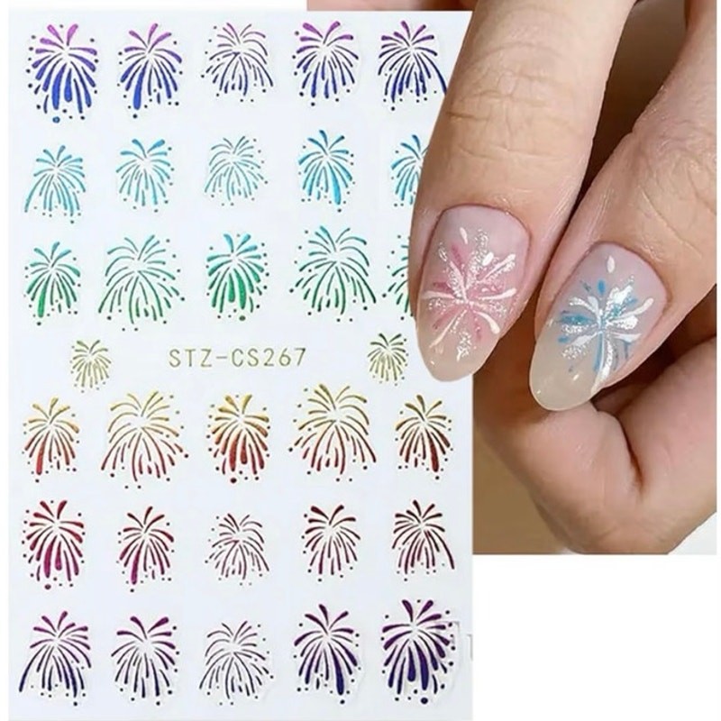 NEW 8 Sheets Colorful Firework Nail Stickers for Nail Art 3D Self-Adhesive