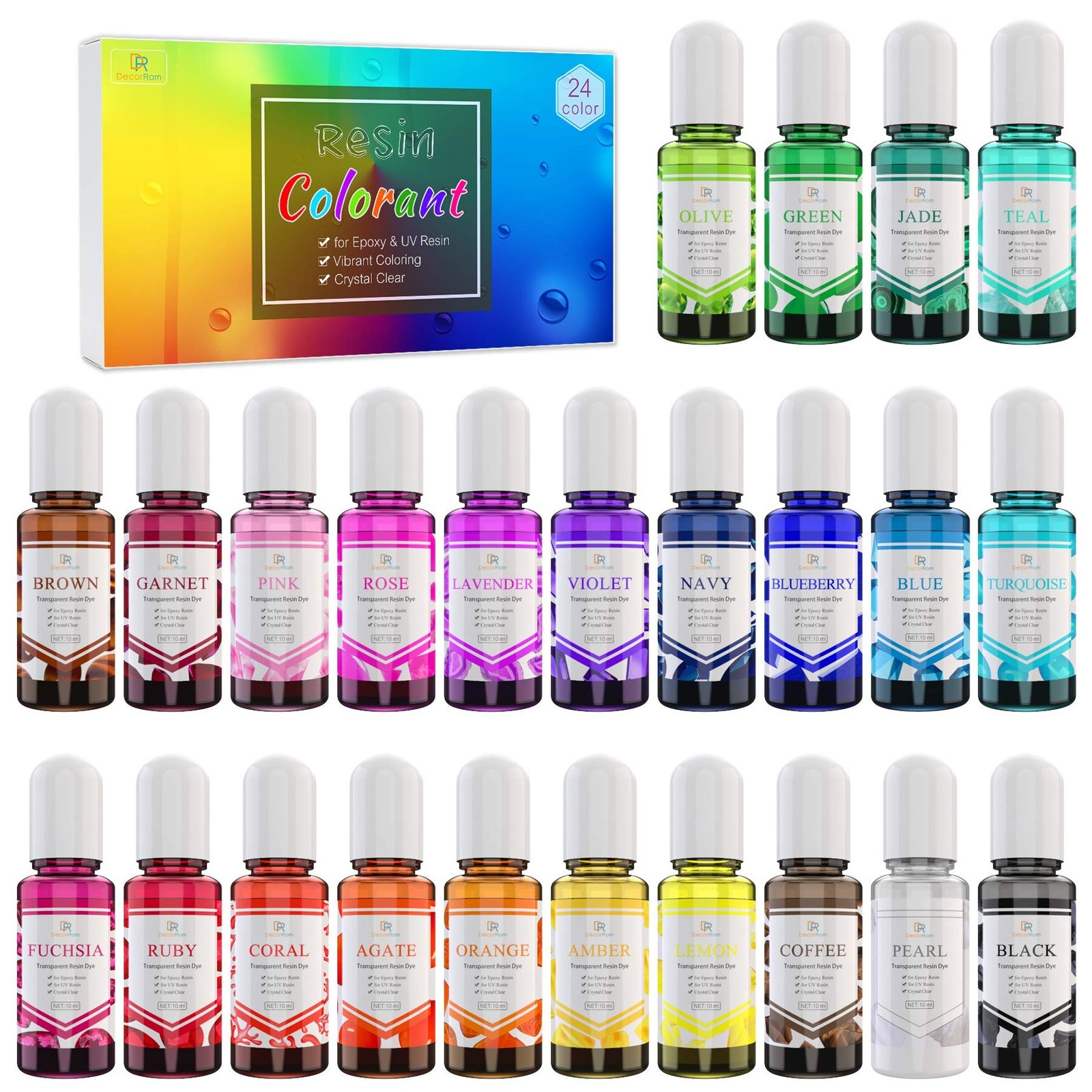 24 Color Epoxy Pigment – Crystal Transparent Dye for DIY Resin Art, Jewelry M…