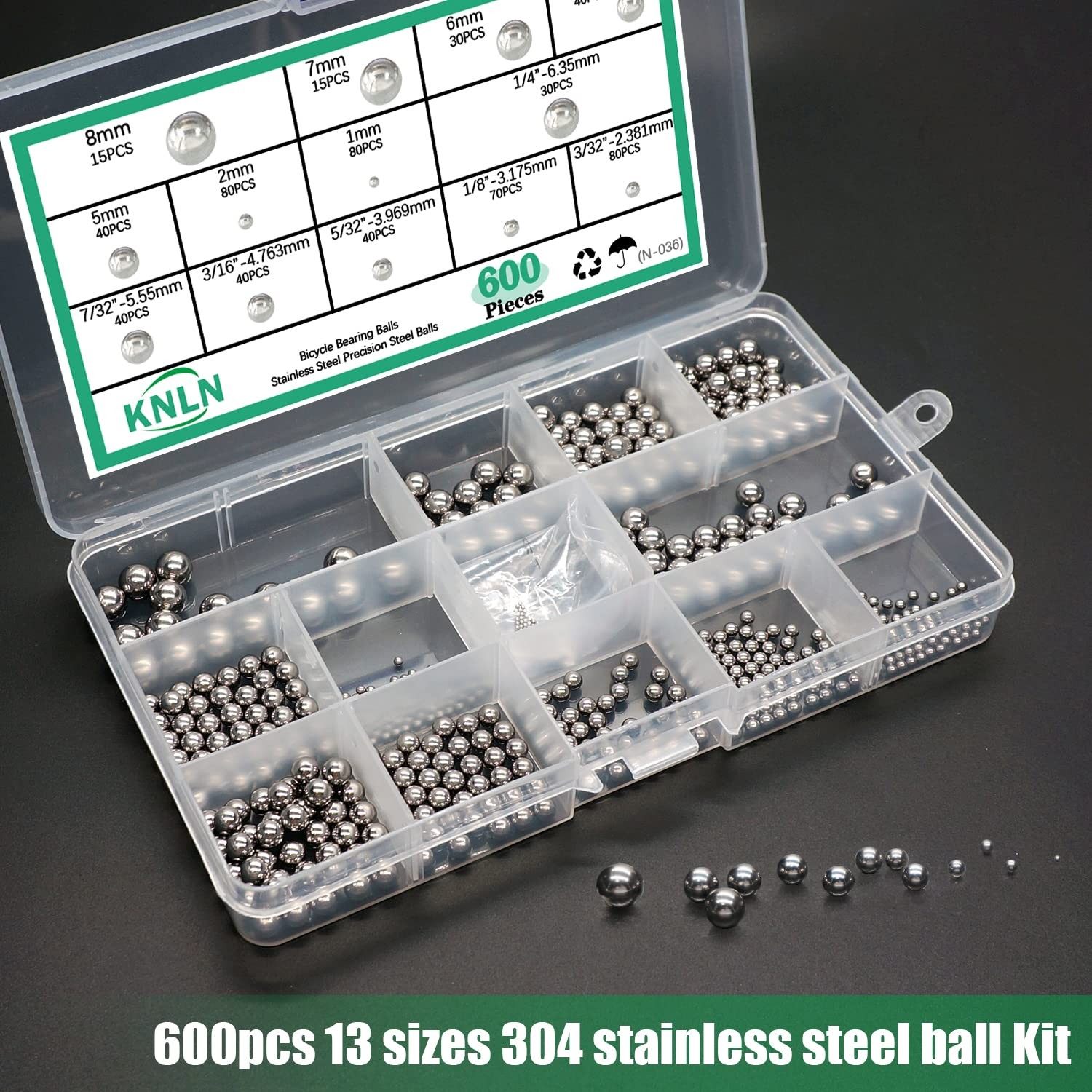 KNLN/600PCS 12 Size Bicycle Bearing Balls Stainless Steel Precision Steel Bal…