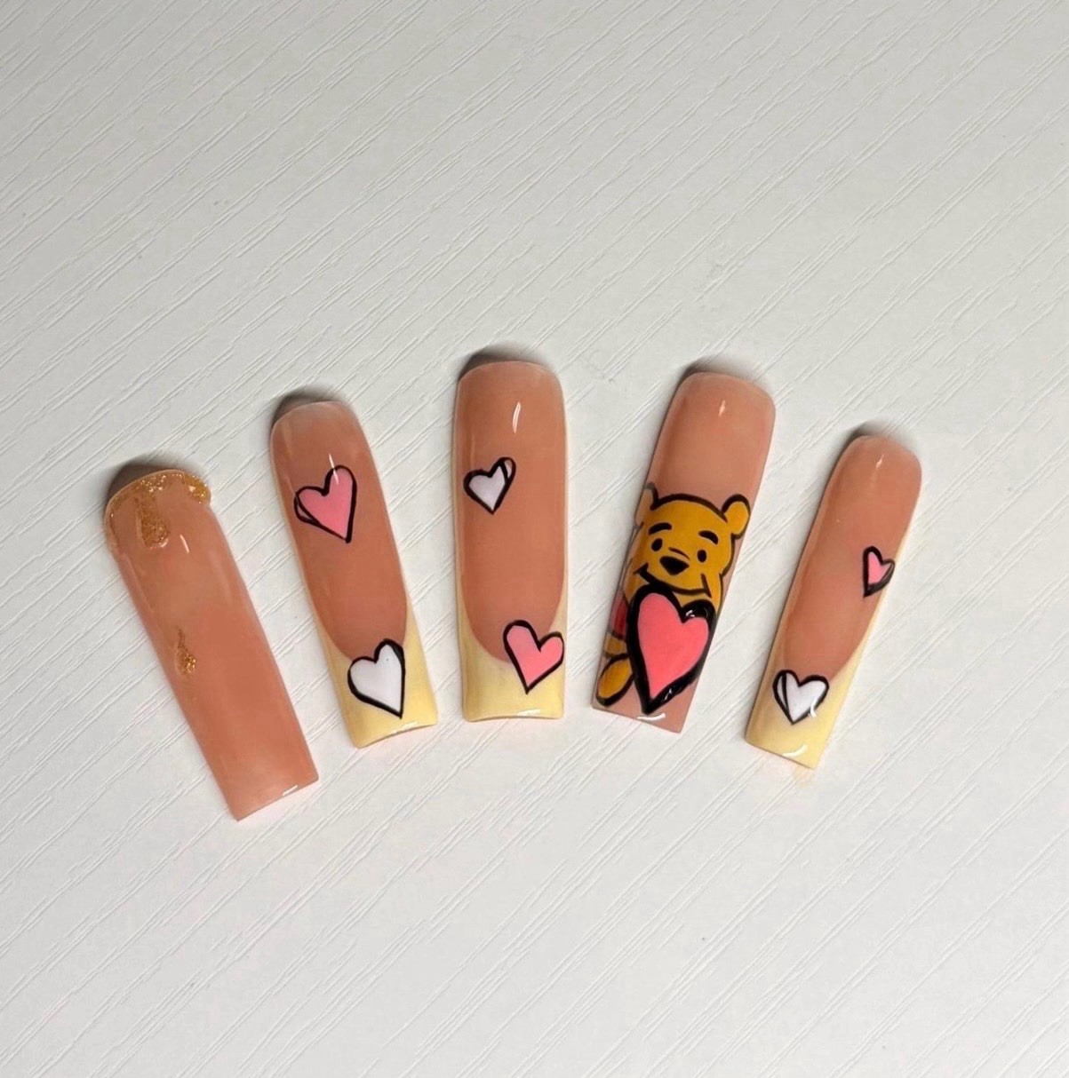 Sweet as Honey | Hand-Painted Winnie the Pooh & Hearts Press On-Nails