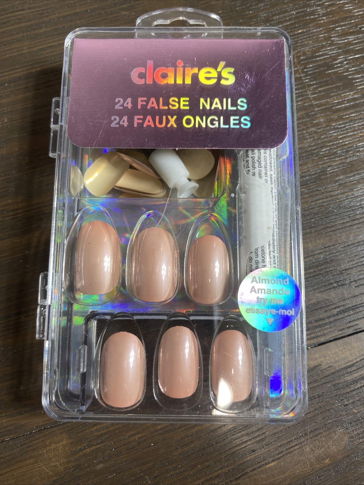 Claire’s Nails Faux False w/Glue Champagne Nude Tan Almond Shape Manicure Set