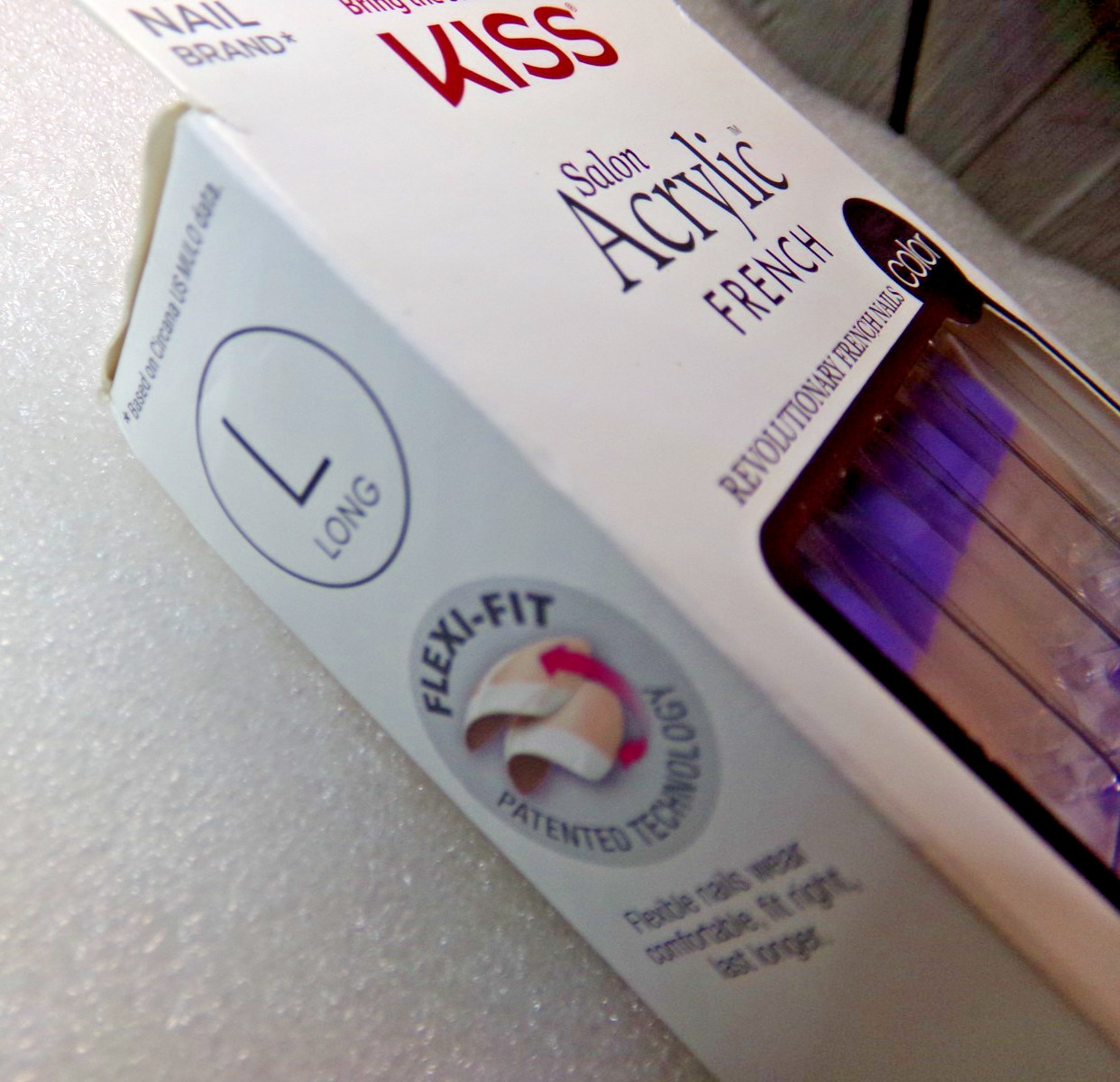 KISS Acrylic NAILS GLUE ON Purple French LONG LENGTH, Square SHAPE