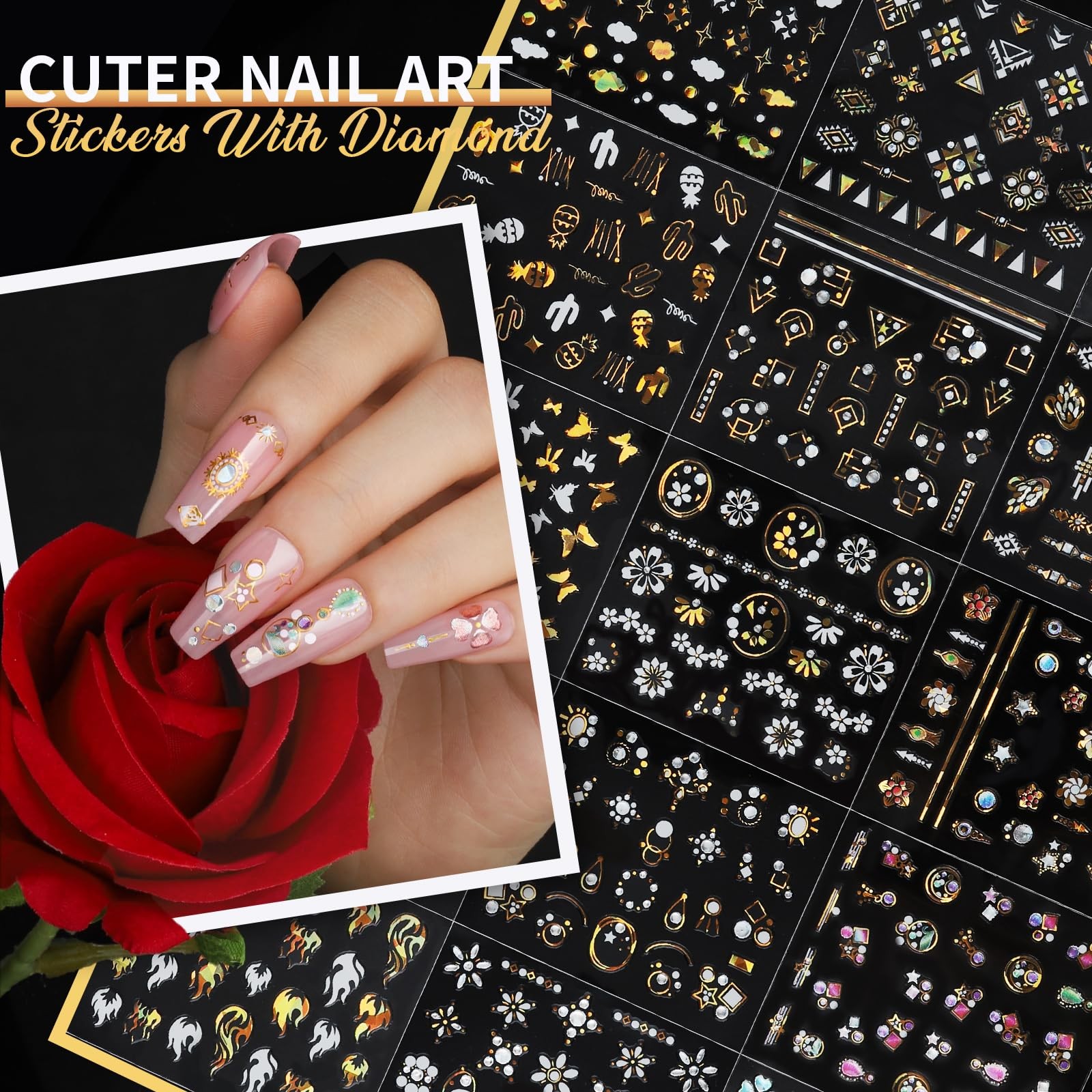 Teenitor 7 Styles Nail Stickers 100 Sheets Flower Decals