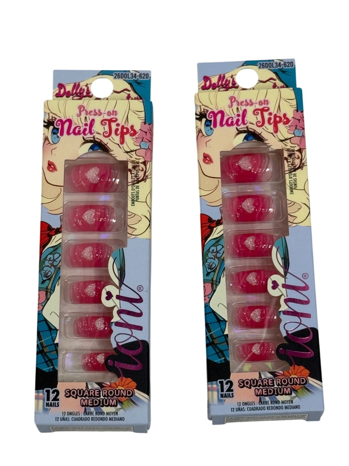 Ioni Dollys Adventure Press On Nail Tips 2 Pack Pink Heart Medium