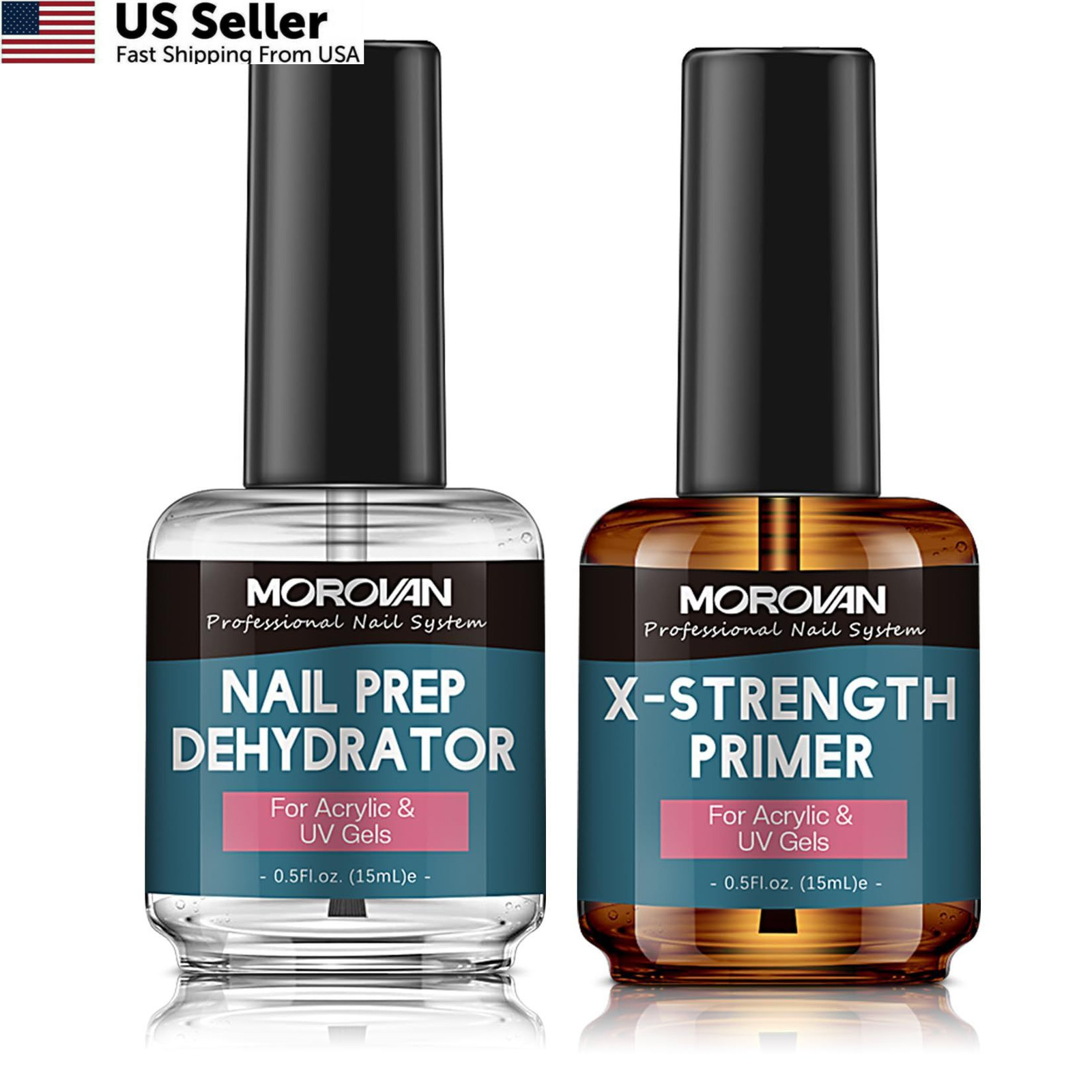 Morovan Nail Prep Dehydrate and Primer 0.5 Fl Oz (Pack of 2), Clear