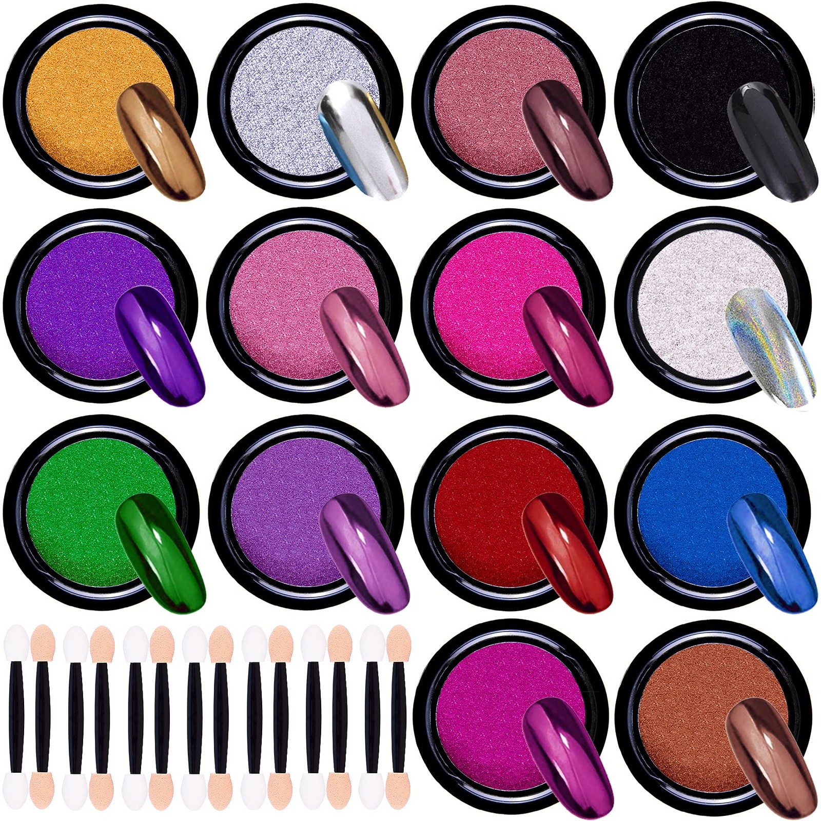 Duufin 14 Jars Chrome Nail Powder Metallic Art Mirror Effect Dark