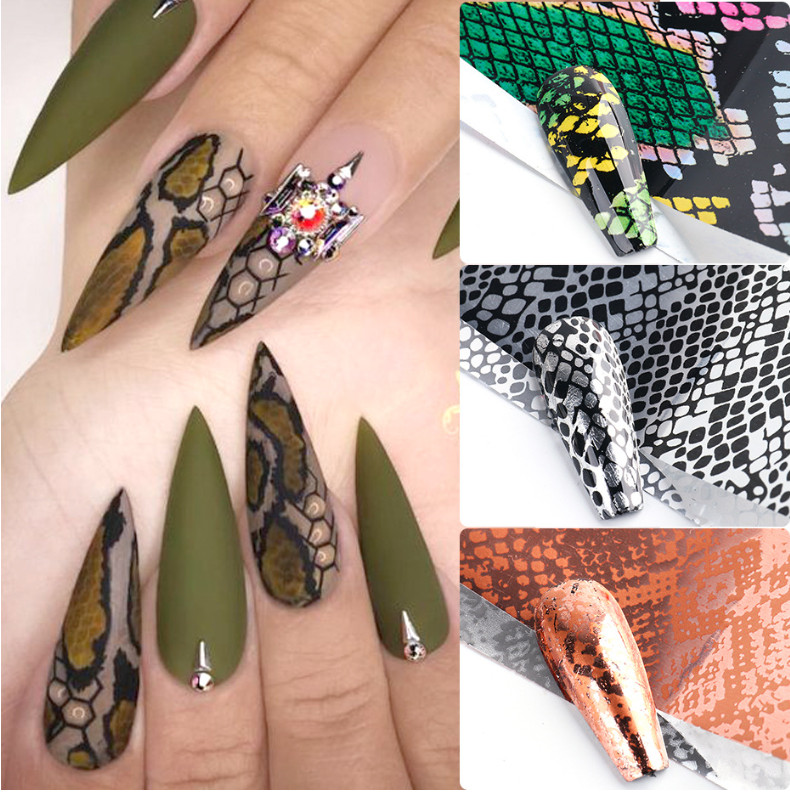 10Pcs Leopard Snake Skin Animal Print Cracked Nail Art Foil Transfer 2023 NS47