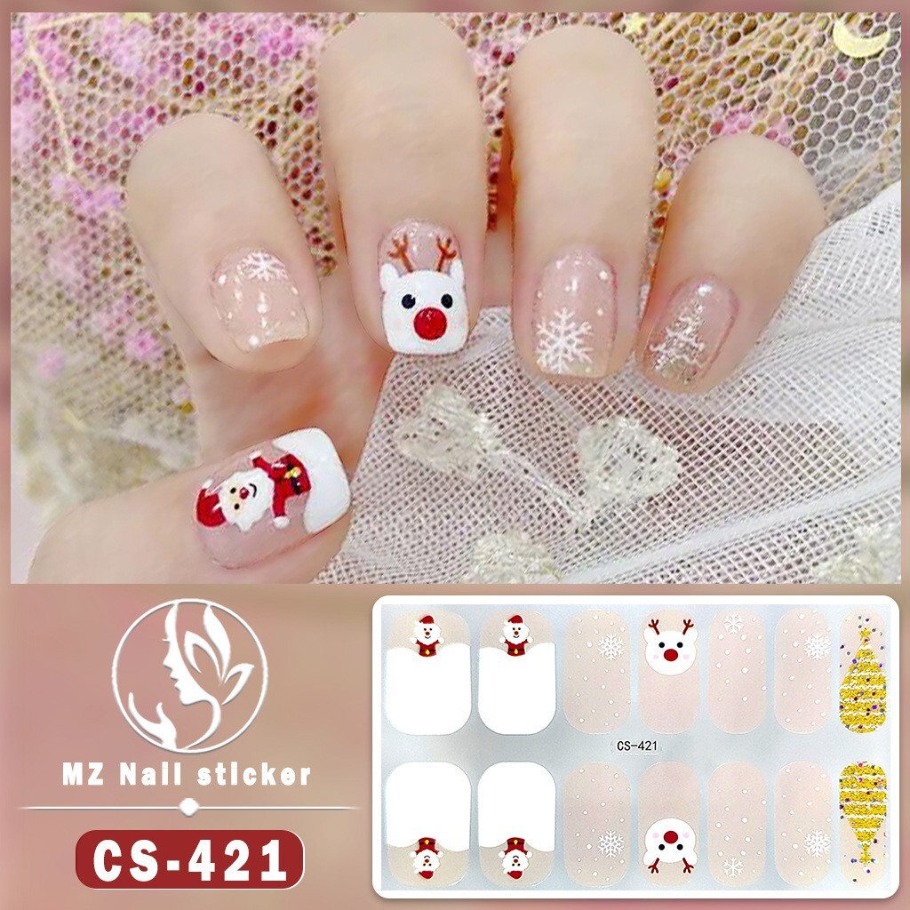 5 pcs hot sale Christmas Nail Stickers Semi Cured Gel Nail Stickers UV Lamp