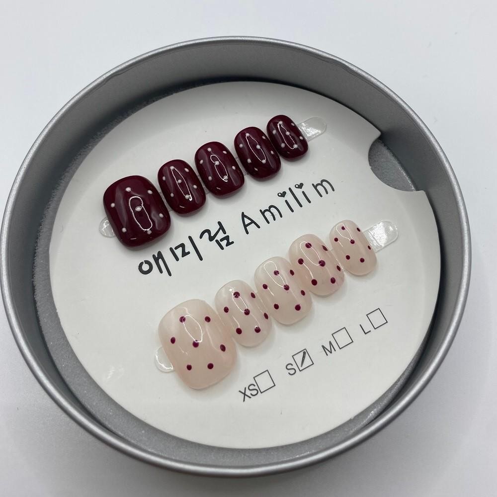Handmade Fake Nail French Simple Contrasting Color Polka Point Press On Nail