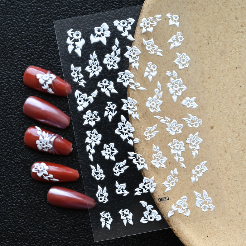 5D Nail Stickers White Pink Daisy Flowers Wedding Embossed Decal Nail Art NH27