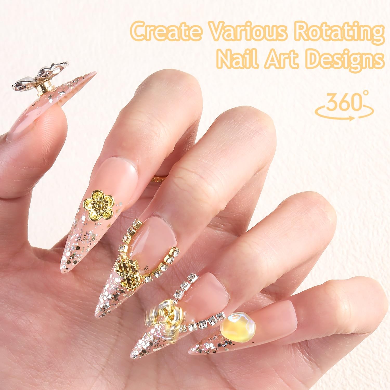 4 Sizes Nail Art Spinners for Spinning Nail Charms, 360° Rotating Bearings, Spin