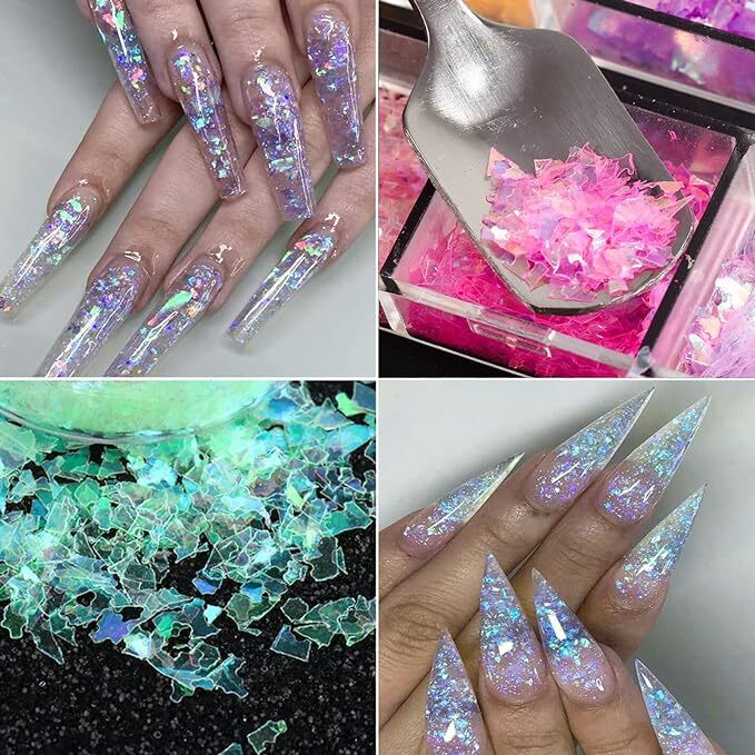 12 Grids Glitter Nail Art Colourful Scattered 3D Decoration Bling Studs Craft UK