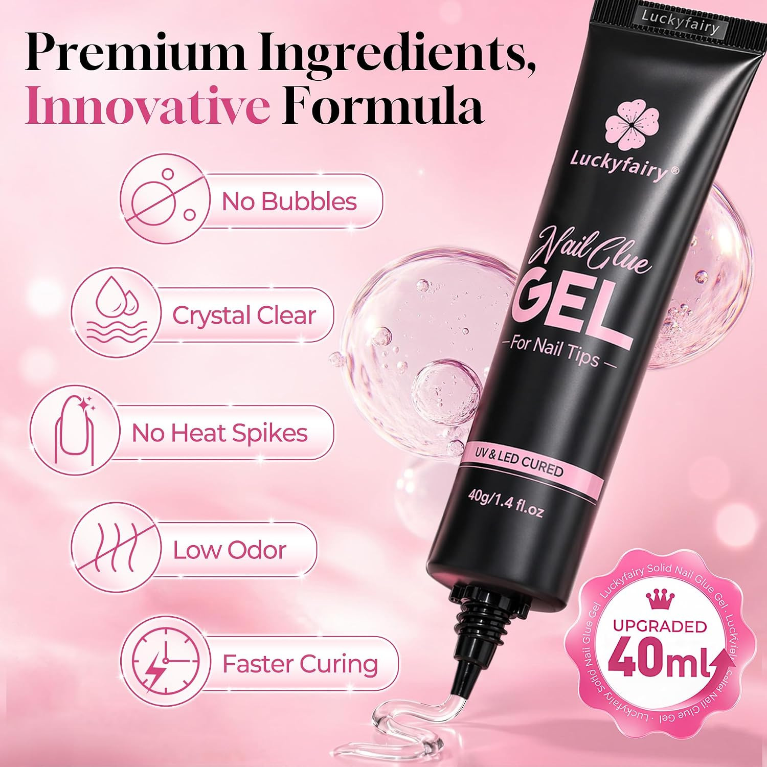 40ML Gel Nail Glue for Nail Tips Solid Nail Glue Gel | Cured Needed, Soft Gel Gl
