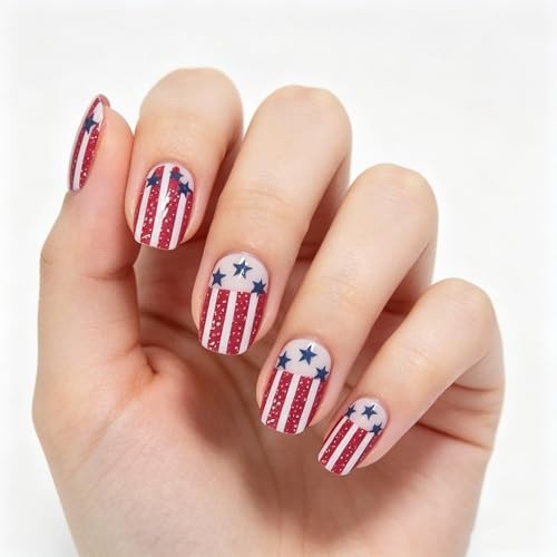 American Flag Acrylic Fake Nails 4th of July – Press on Nails – 4th of July 6