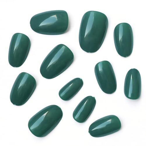 Short Press on Nails Almond Fake Nails, 240 Round Almond Press on Emerald Green