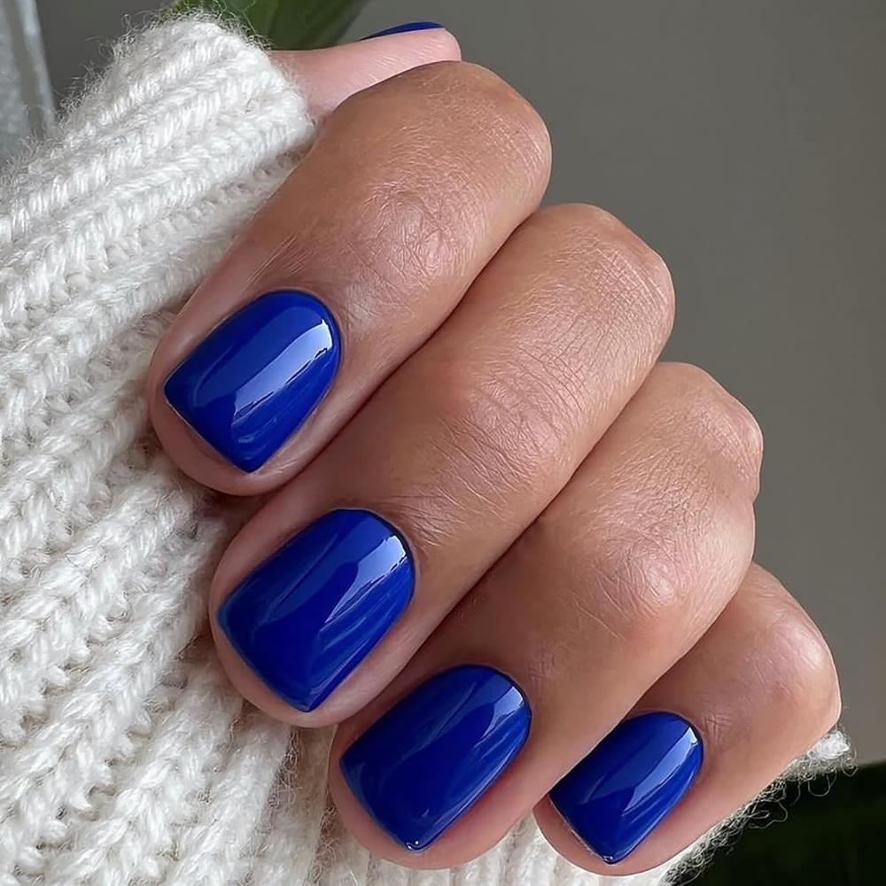Press on Nails Short Square Blue Fake Nails Full Cover Royal Blue False Nails