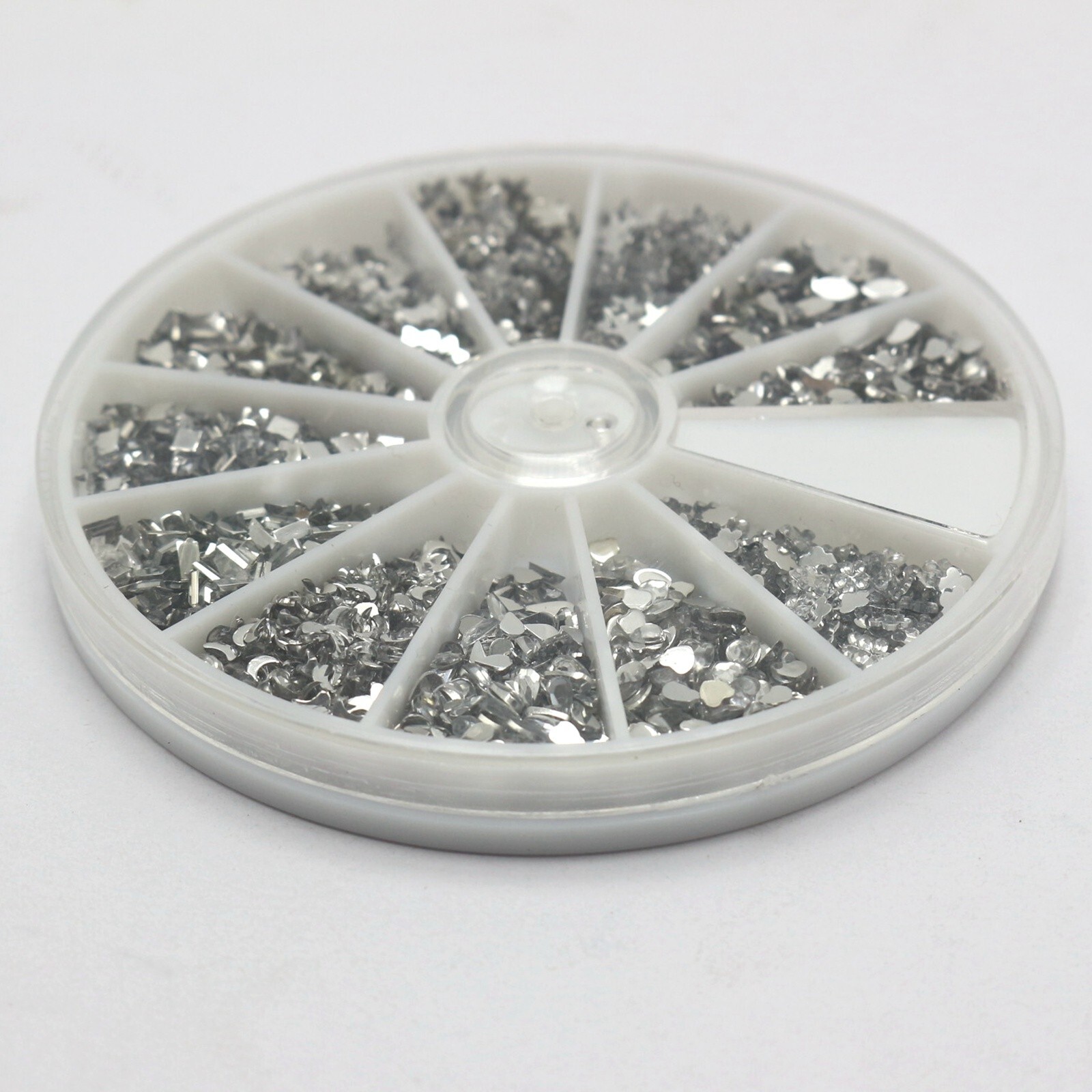 2400 Assorted Clear Acrylic Flatback Rhinestone Gems Wheel 12 Shape Nail Art