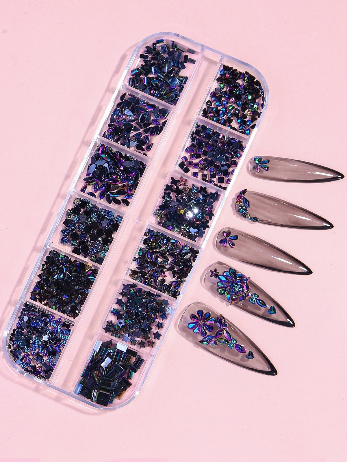 12 Grids Diy Nail Art Decorations Glass Rhinestones Irregular Shapes