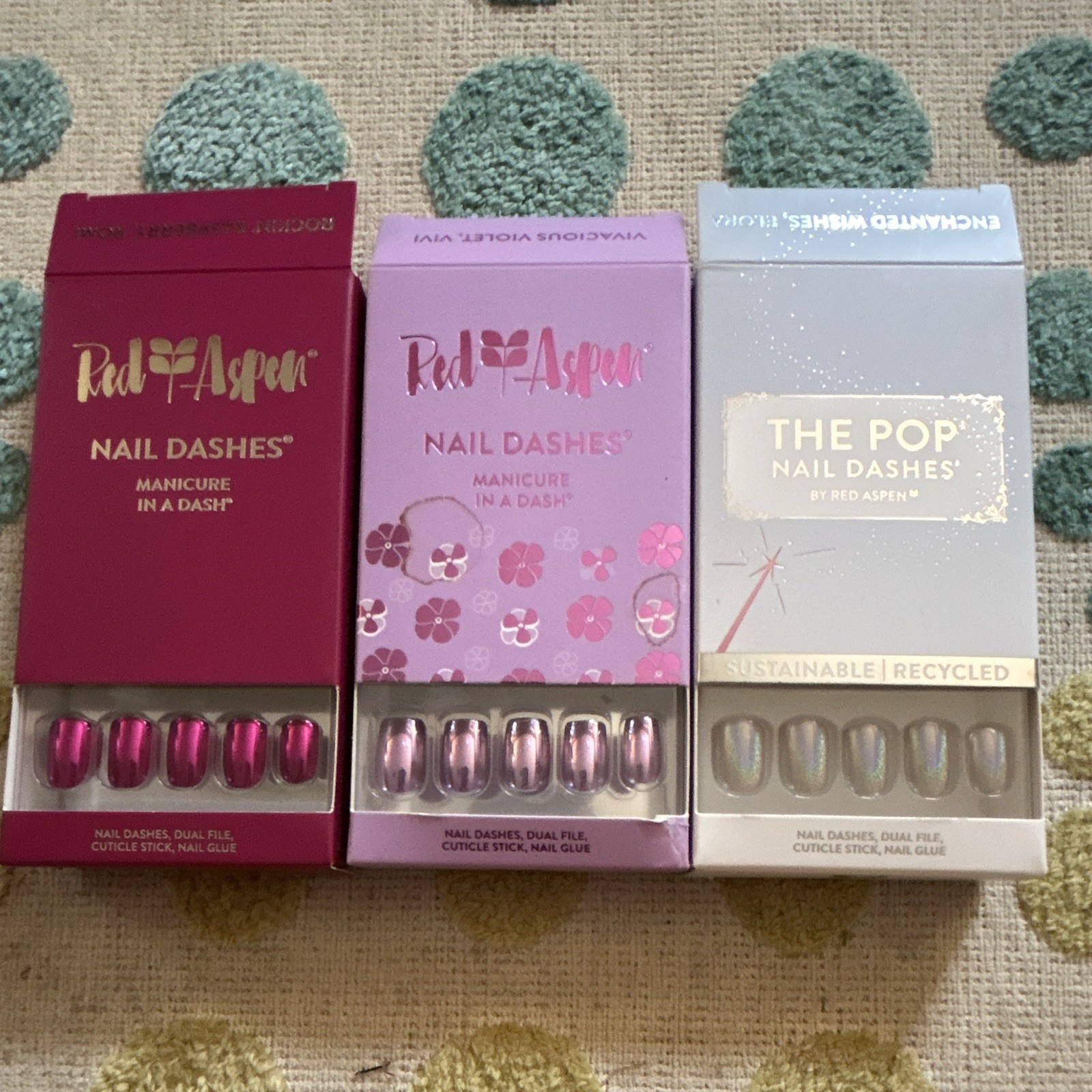 Dash nails Red Aspen THE POP Press-On Nails Lot of 3 Pink Purple Silver Shiny