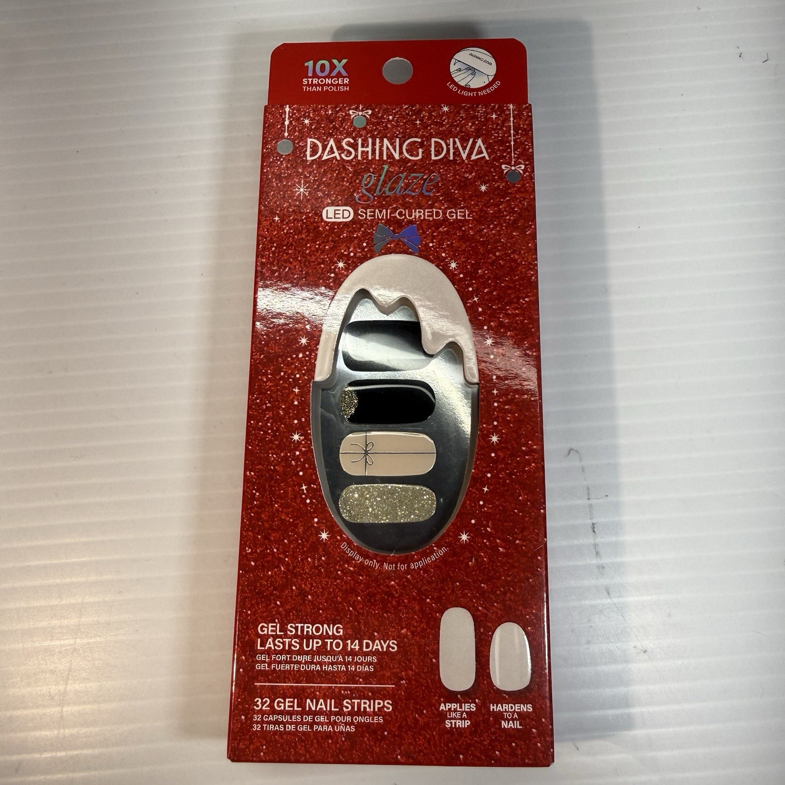 Dashing Diva Glaze LED Semi-Cured Gel Nail Strips Old Gold Holiday 14 Days Black