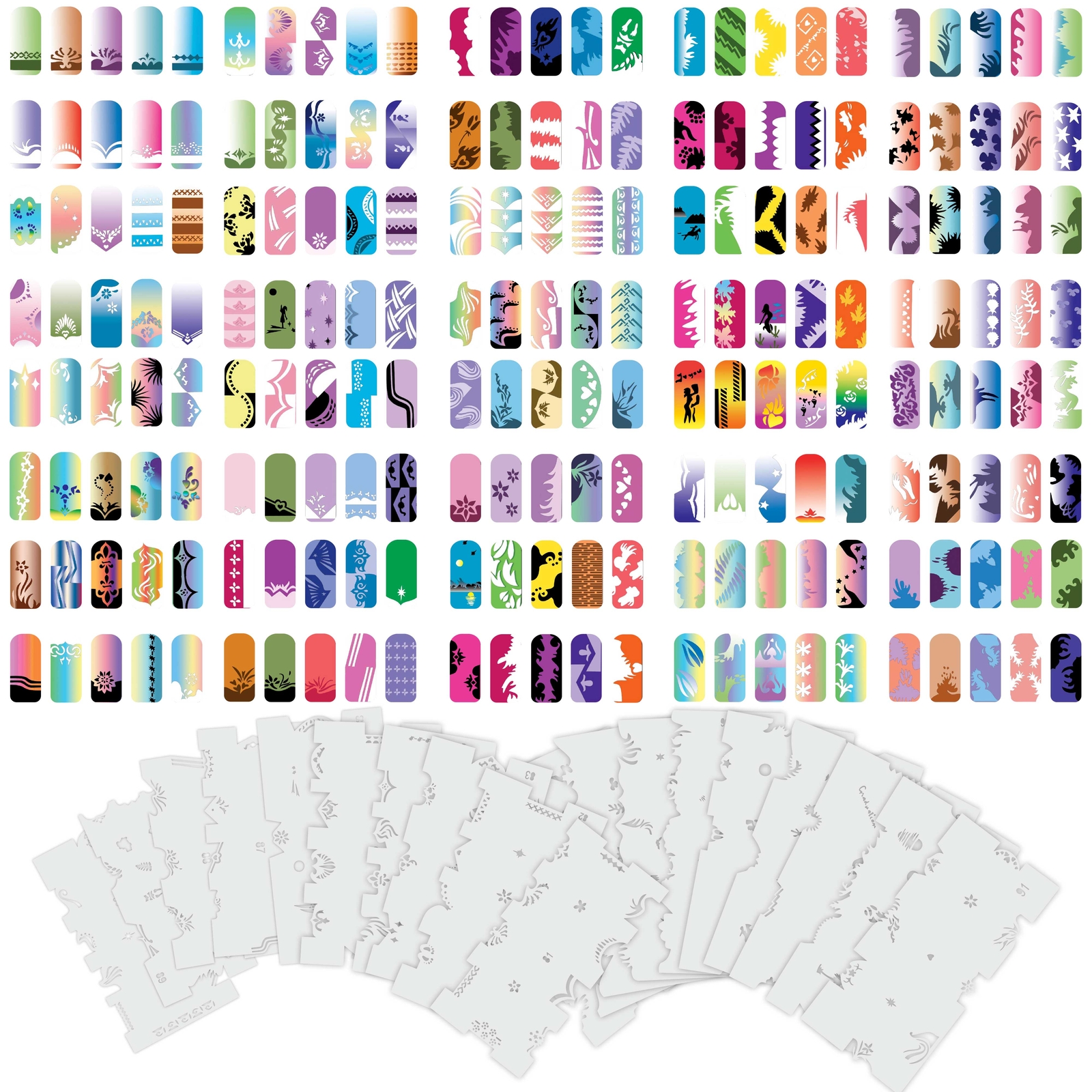 Set 5 260 Airbrush Nail Art STENCIL DESIGNS – 20 Template Sheets Kit Brush Paint