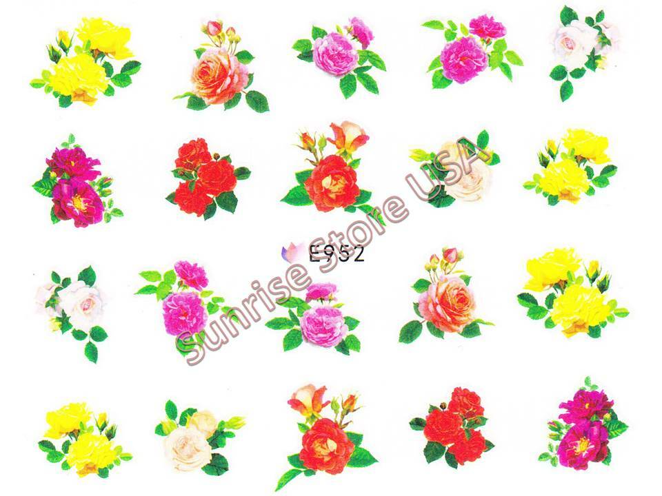 3D Nail Art Sticker Rose Daisy Flower Leaves Floral Decals Manicure Peel & Stick