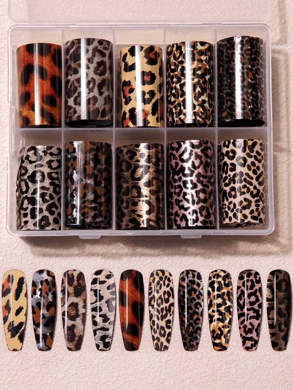 Leopard Print Nail Art Foils Transfer Stickers 10Pcs Leopard Snake Print Nail…