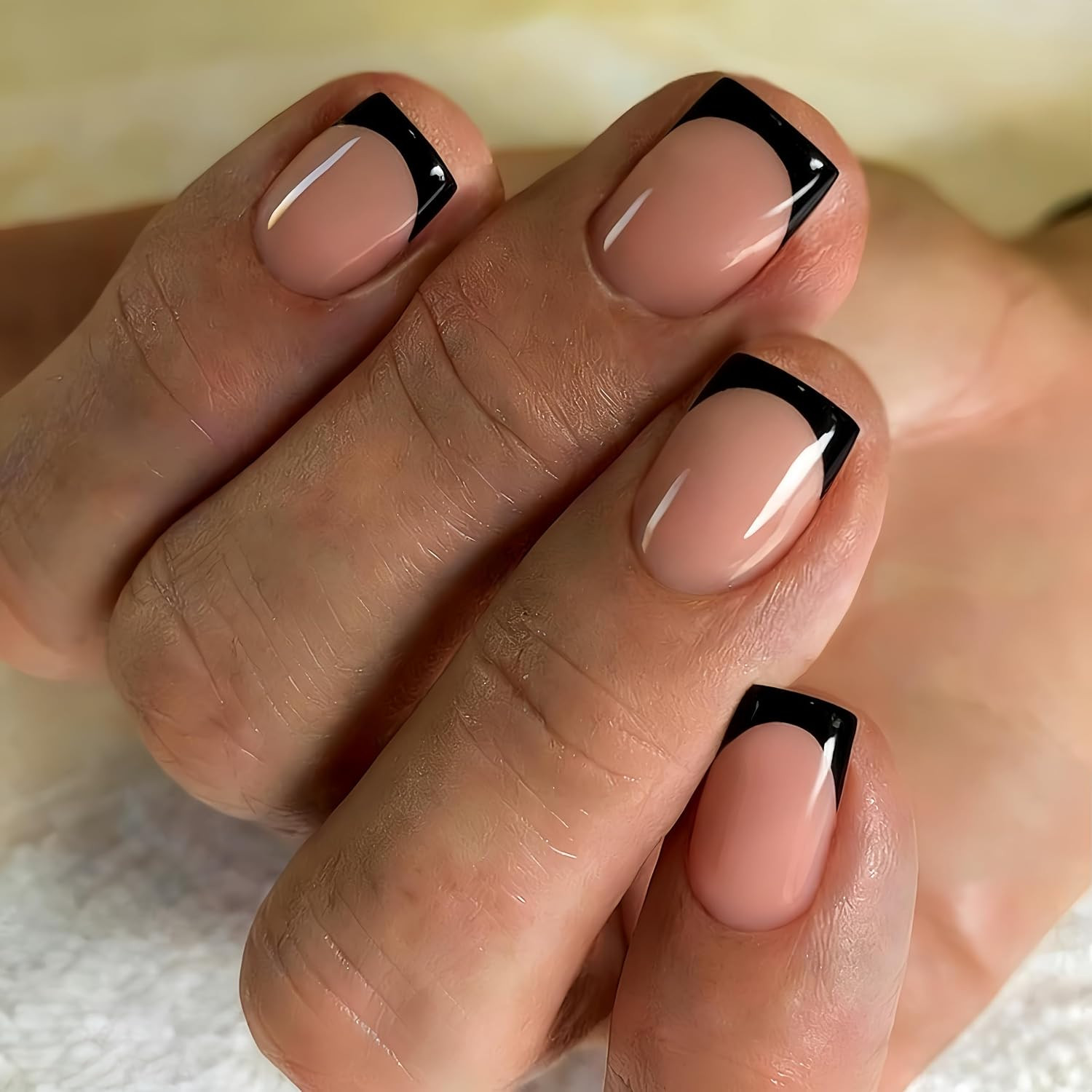 French Tip Press on Nails Short Square, Lime Green French Tip Nails with Natural