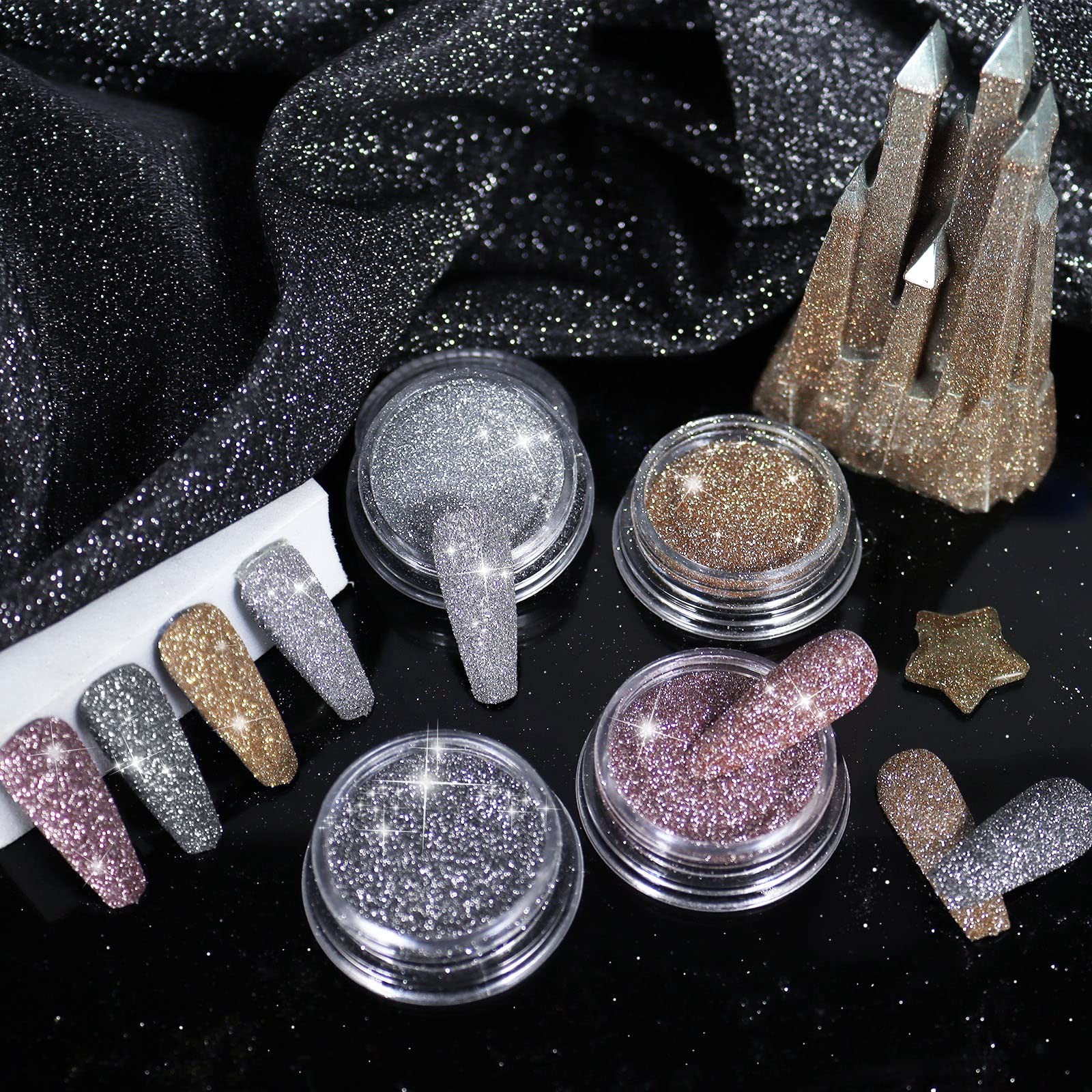 Diamond Nail Glitter 4 Colors Sparkling Korea Reflective Diamond Glitter Dust…