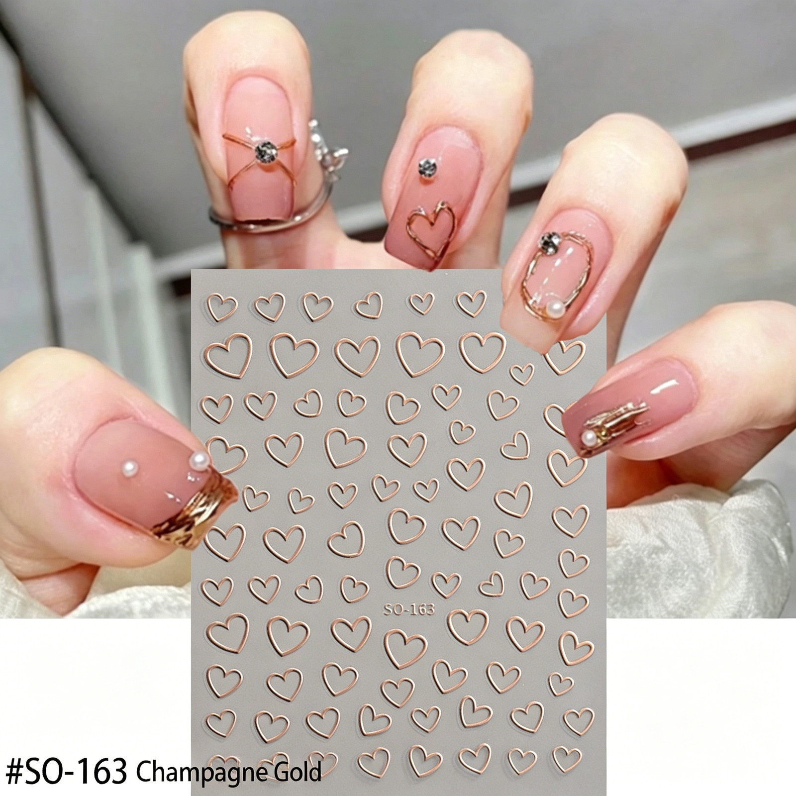 Internet Celebrity Heart Nail Stickers, Mini French Black White Red Multi-Size H
