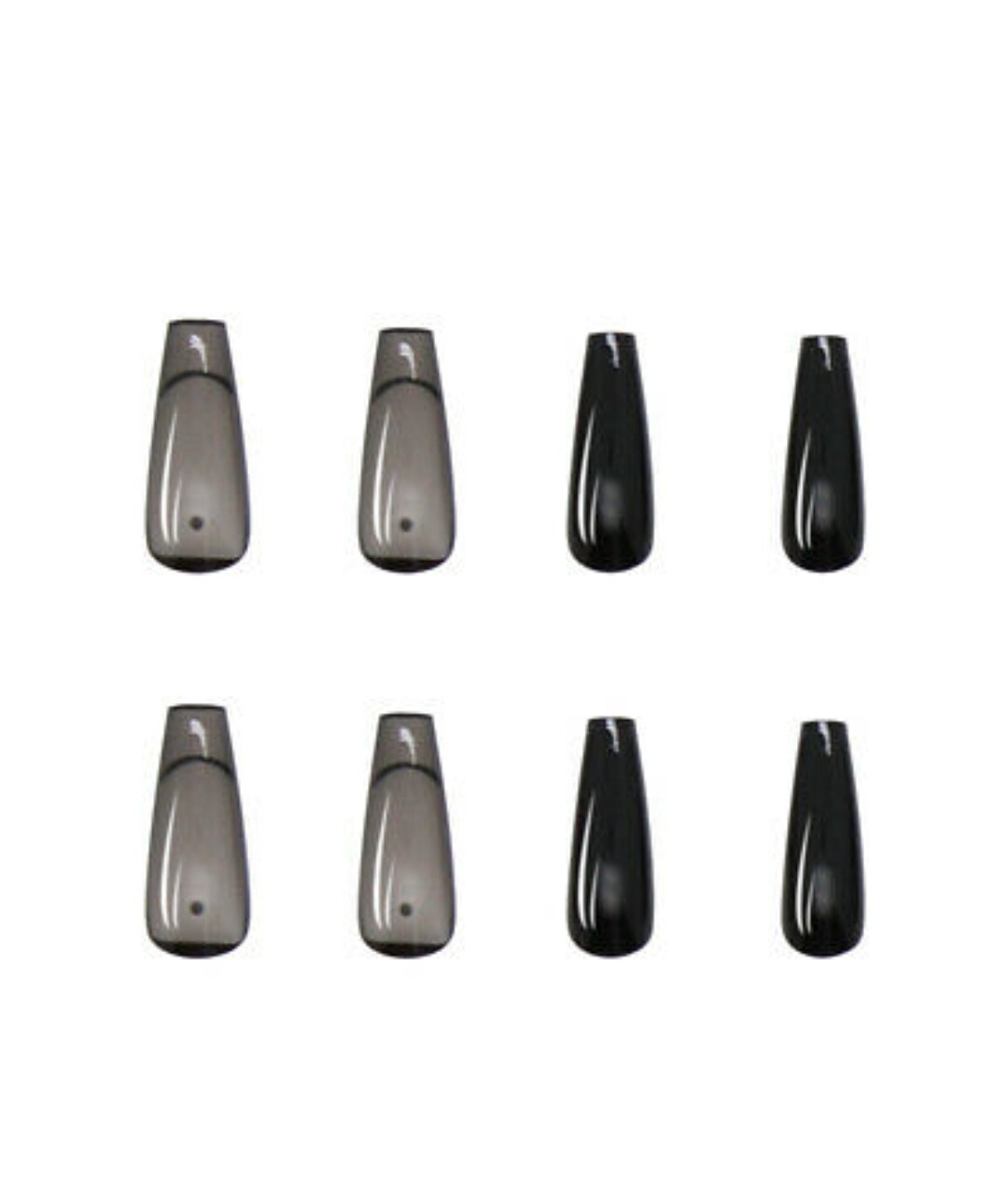 24 Long Jelly Black Clear press on nails kit with glue monochrome gray