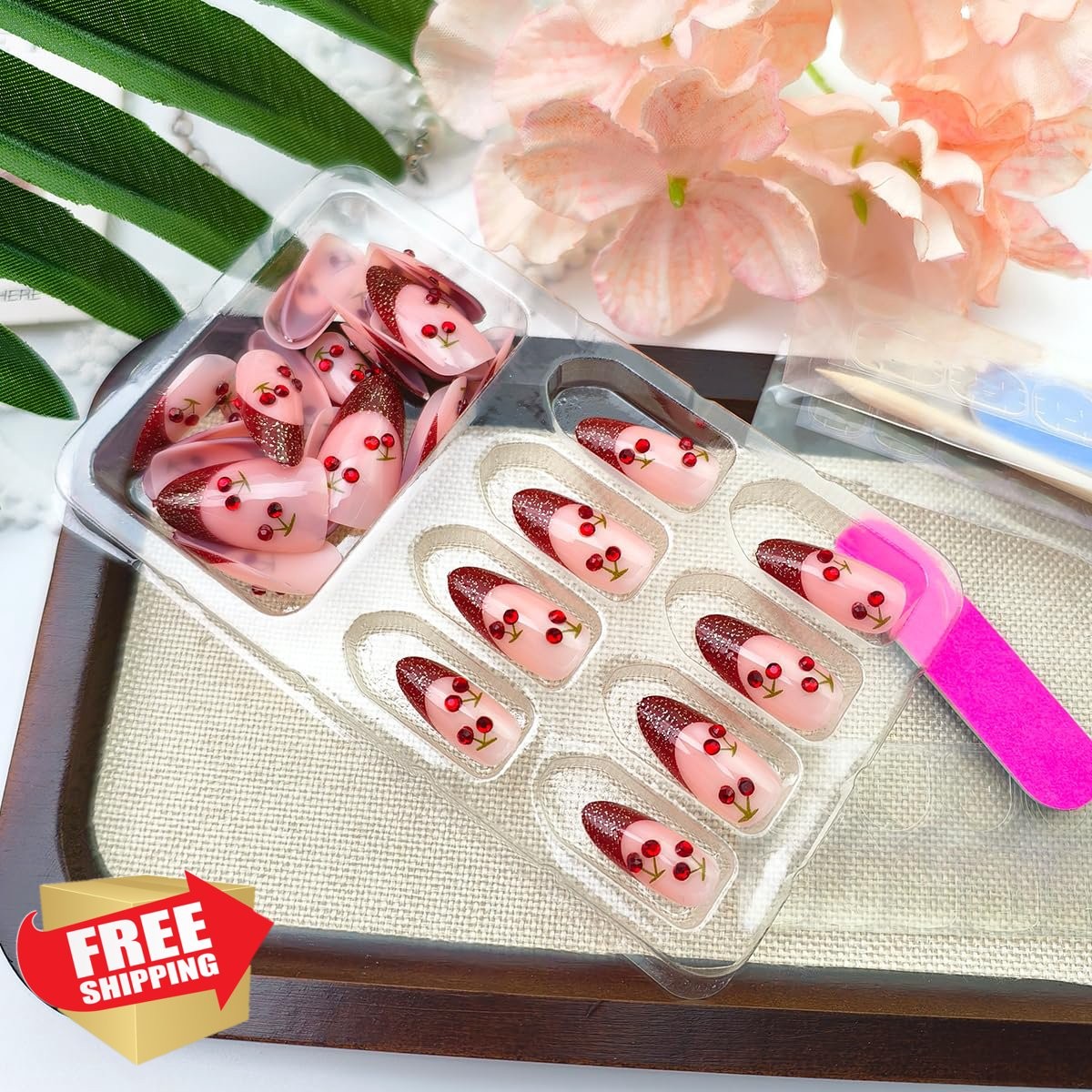 OSTTMA Red glitter cherry press on nails