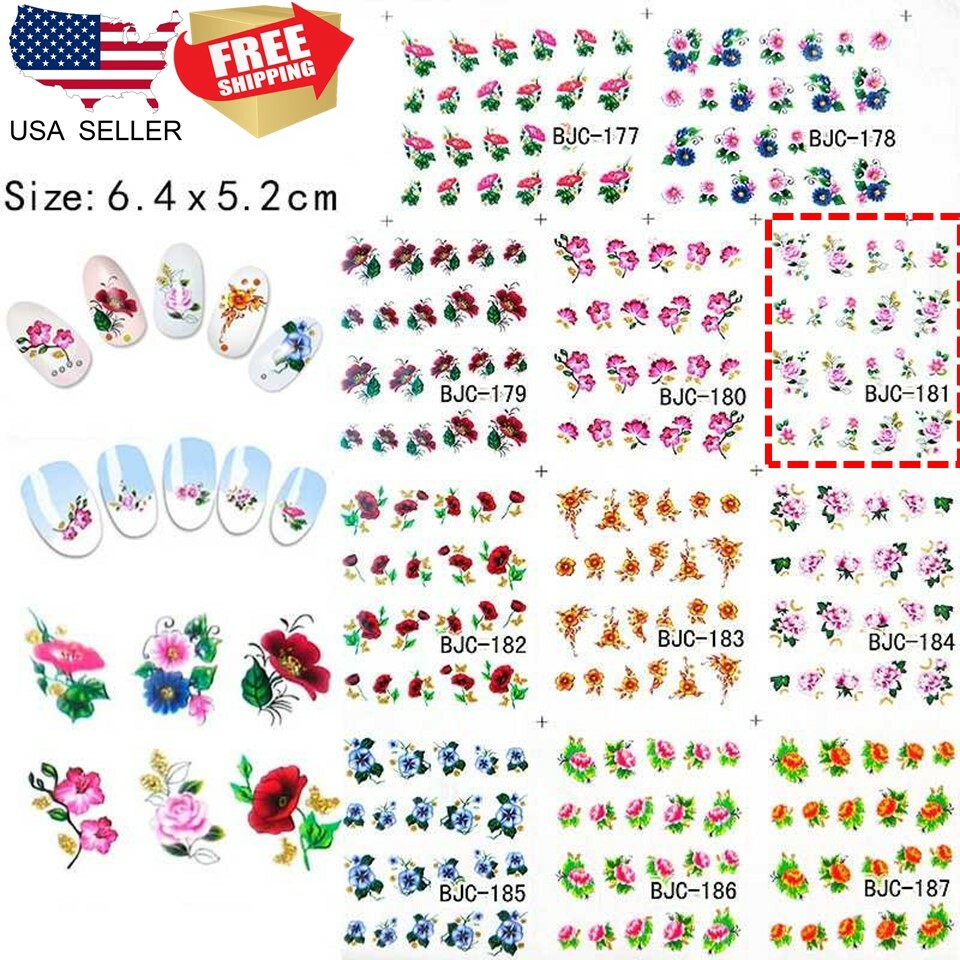 2 pcs Nail Art Water Transfer Sticker Flower Decals Tips Decoration BJC-181