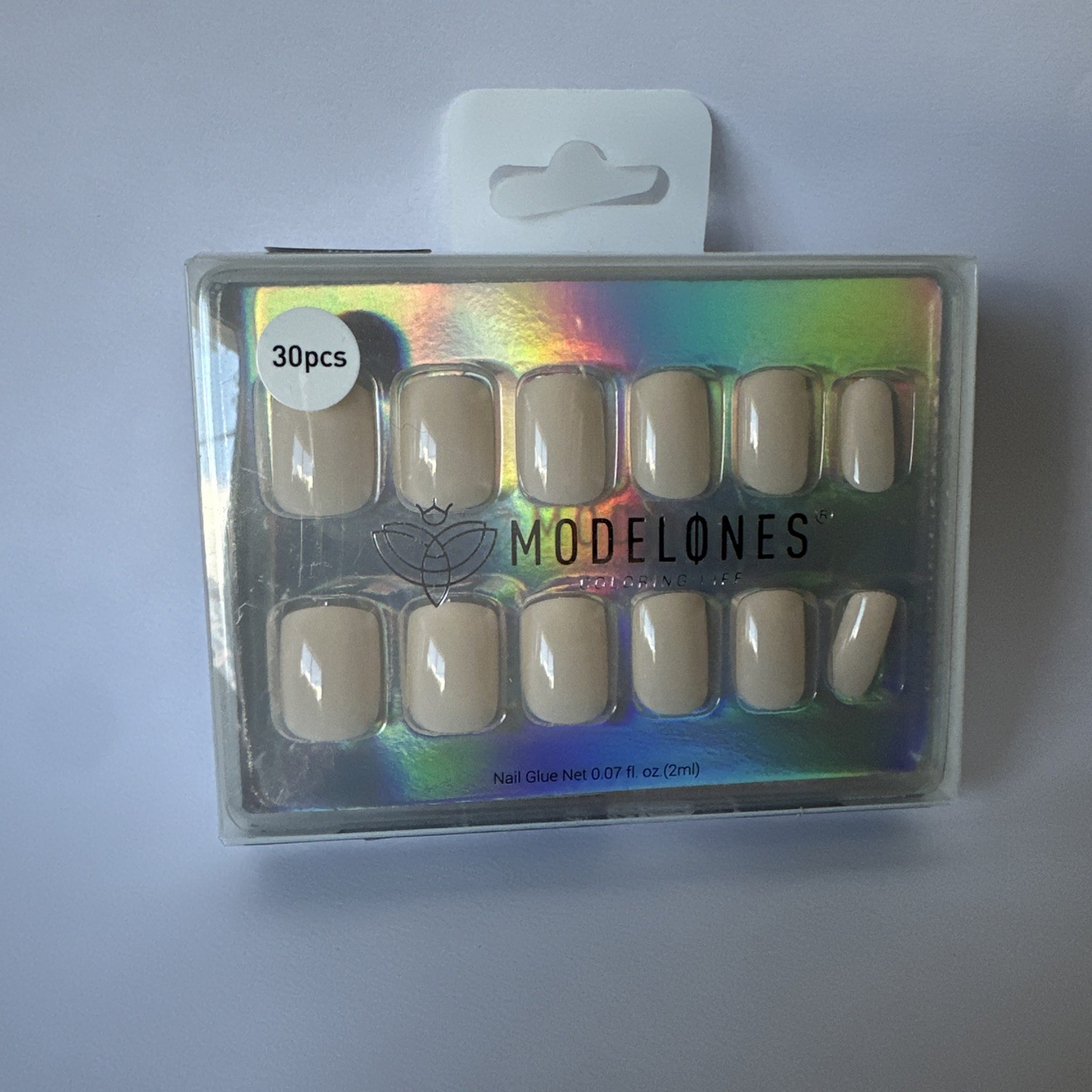 Modelones White Press on Nails, Short Square Fake A1-Point Pink