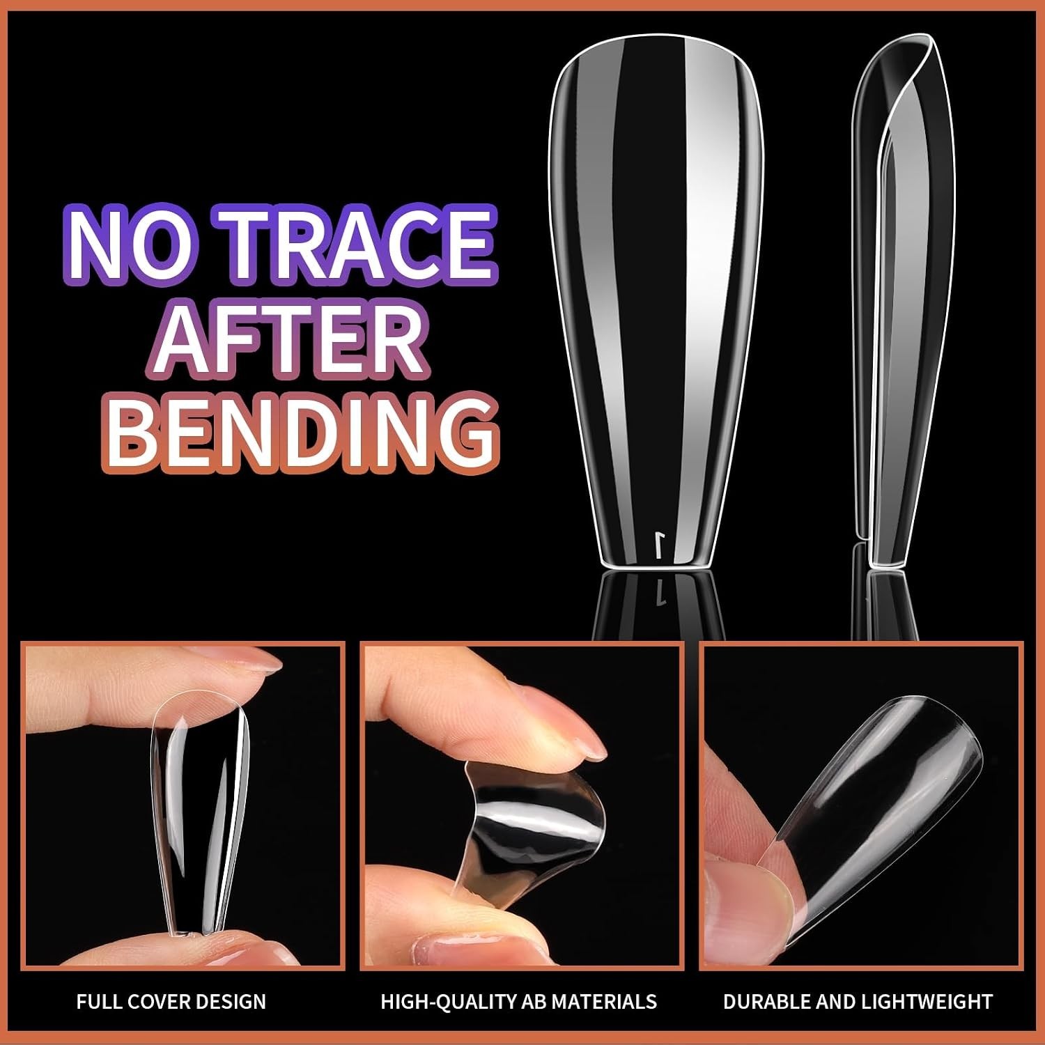 Clear Coffin Nail Tips Set, Long Acrylic Nail Kit Full Cover Clear Press On N…